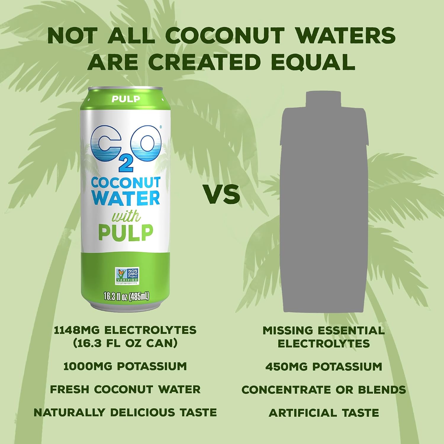 C2O Pure Coconut Water with Pulp, 16.3 Fluid Ounce, Pack of 8