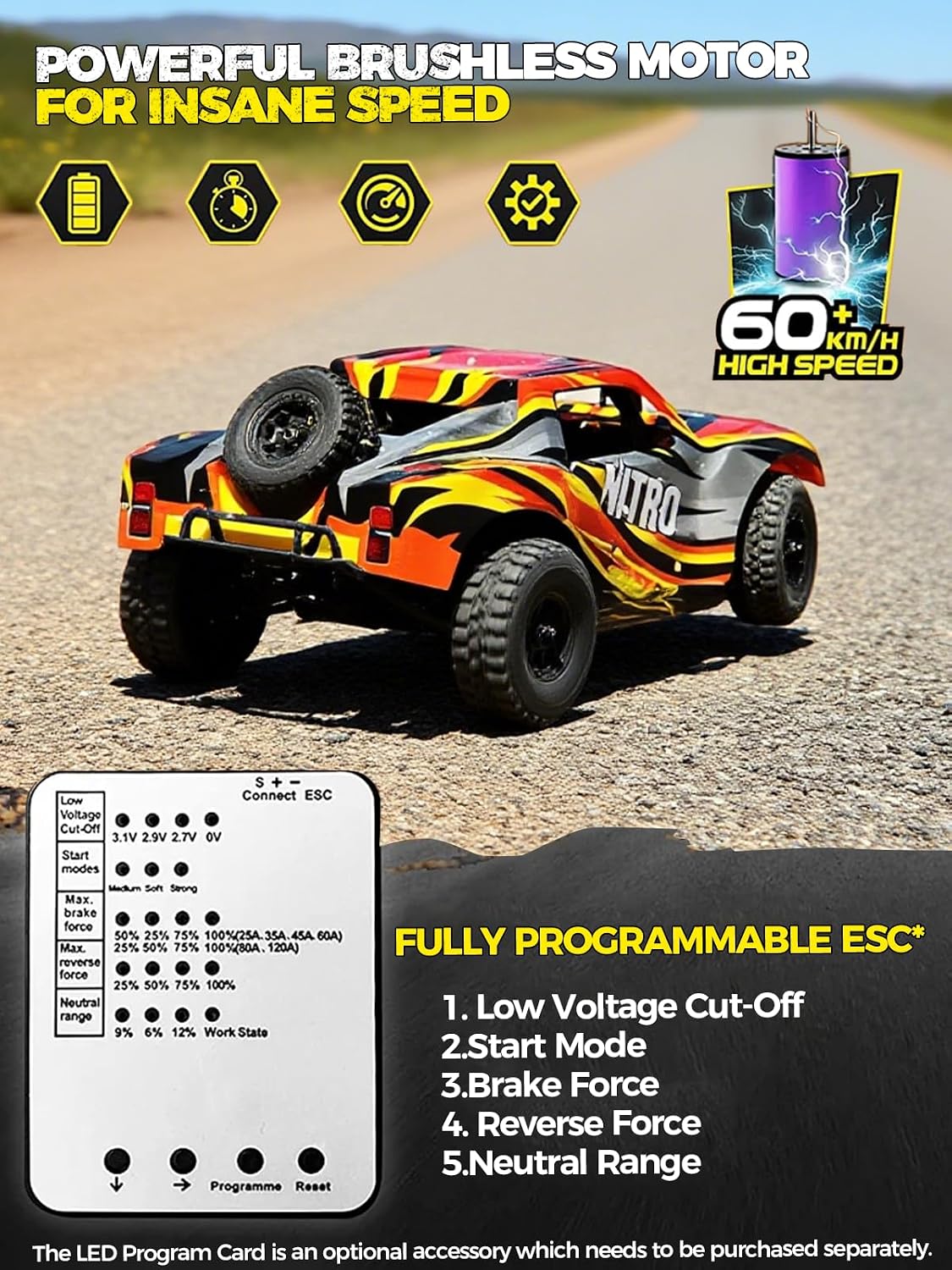 1/8 Scale Brushless RC Cars for Adults，Max 40mph Electric Off-Road Monster Truck