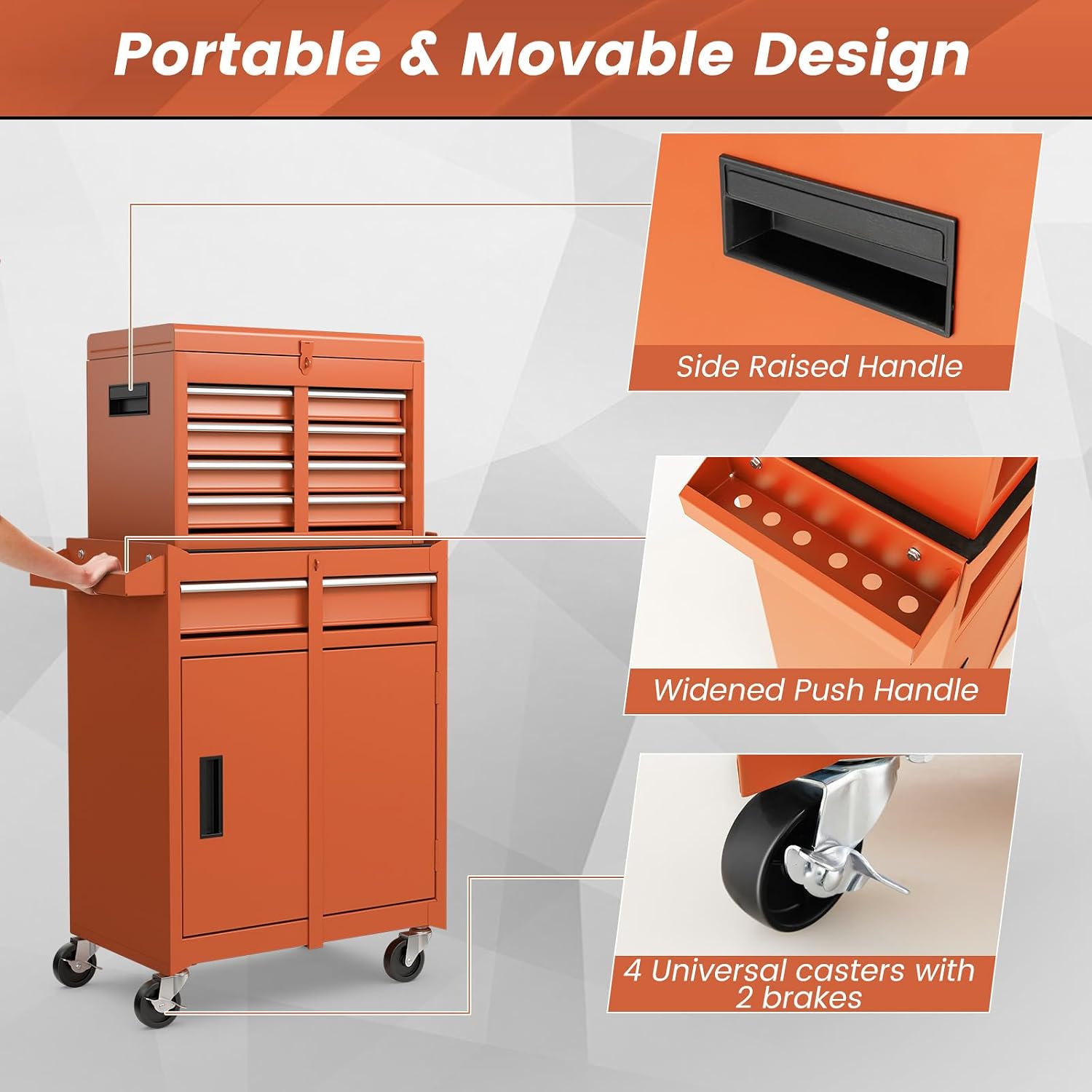 Goplus Rolling Tool Chest, 5-Drawer Tool Box Organizer w/Lockable Wheels & Sliding Drawers & Detachable Top & Adjustable Shelf, Tool Storage Cabinet for Garage Workshop (Red)