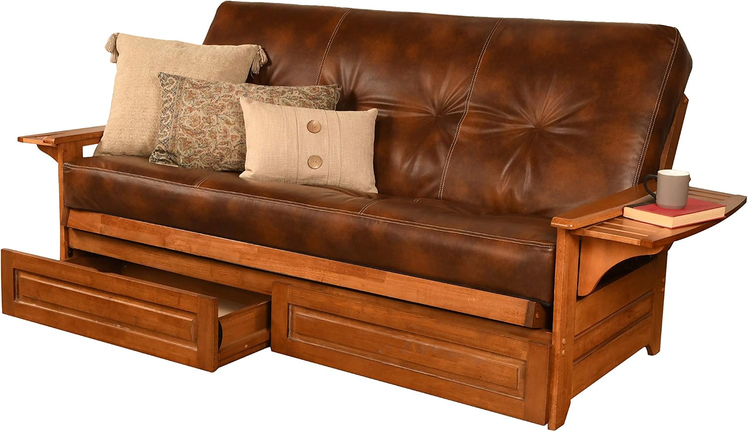 Kodiak Furniture Phoenix Futon Set with Linen Stone Mattress and Storage Drawers, Full, Barbados
