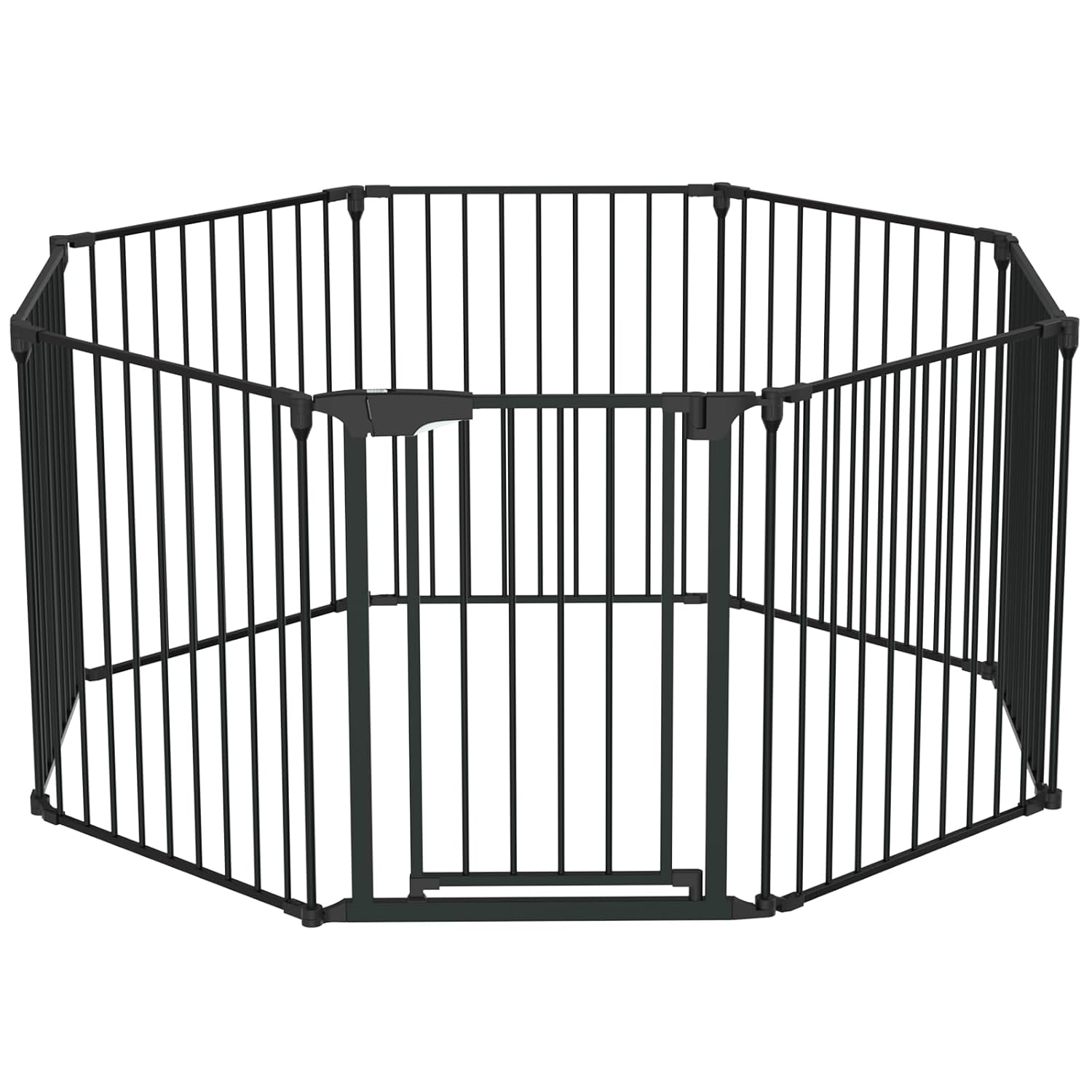 Bonnlo 134 Inches Wide Configurable Baby Gate, Fireplace Safety Fence/Guard, Adjustable 5-Panel Metal Play Yard for Toddler/Pet/Dog, Christmas Tree Fence, Includes 4 Pack of Wall Mounts, Black