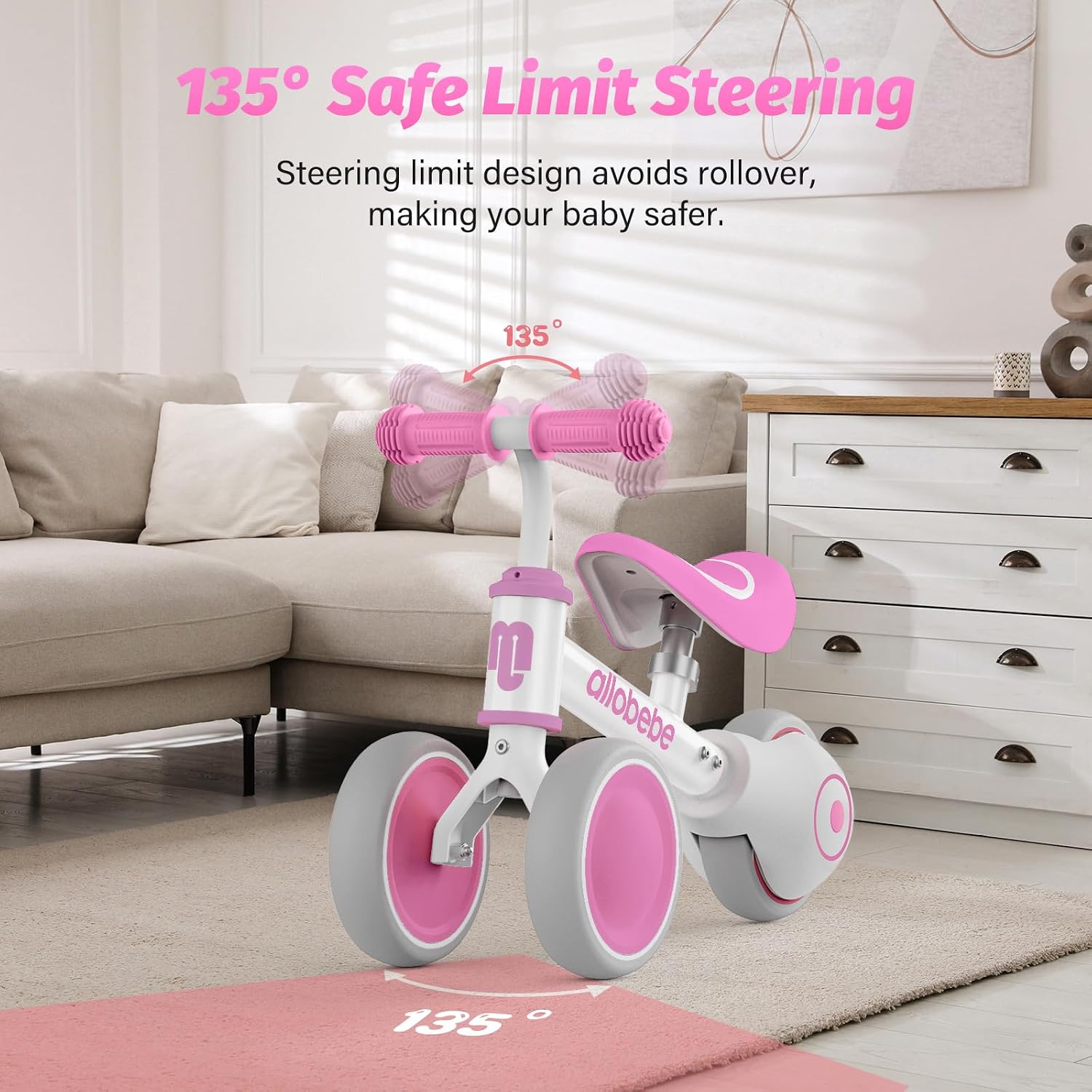 Baby Balance Bike, Cute Toddler Bikes 12-36 Months Gifts for 1 Year Old Girl Bike to Train Baby from Standing to Running with Adjustable Seat Silent & Soft 3 Wheels