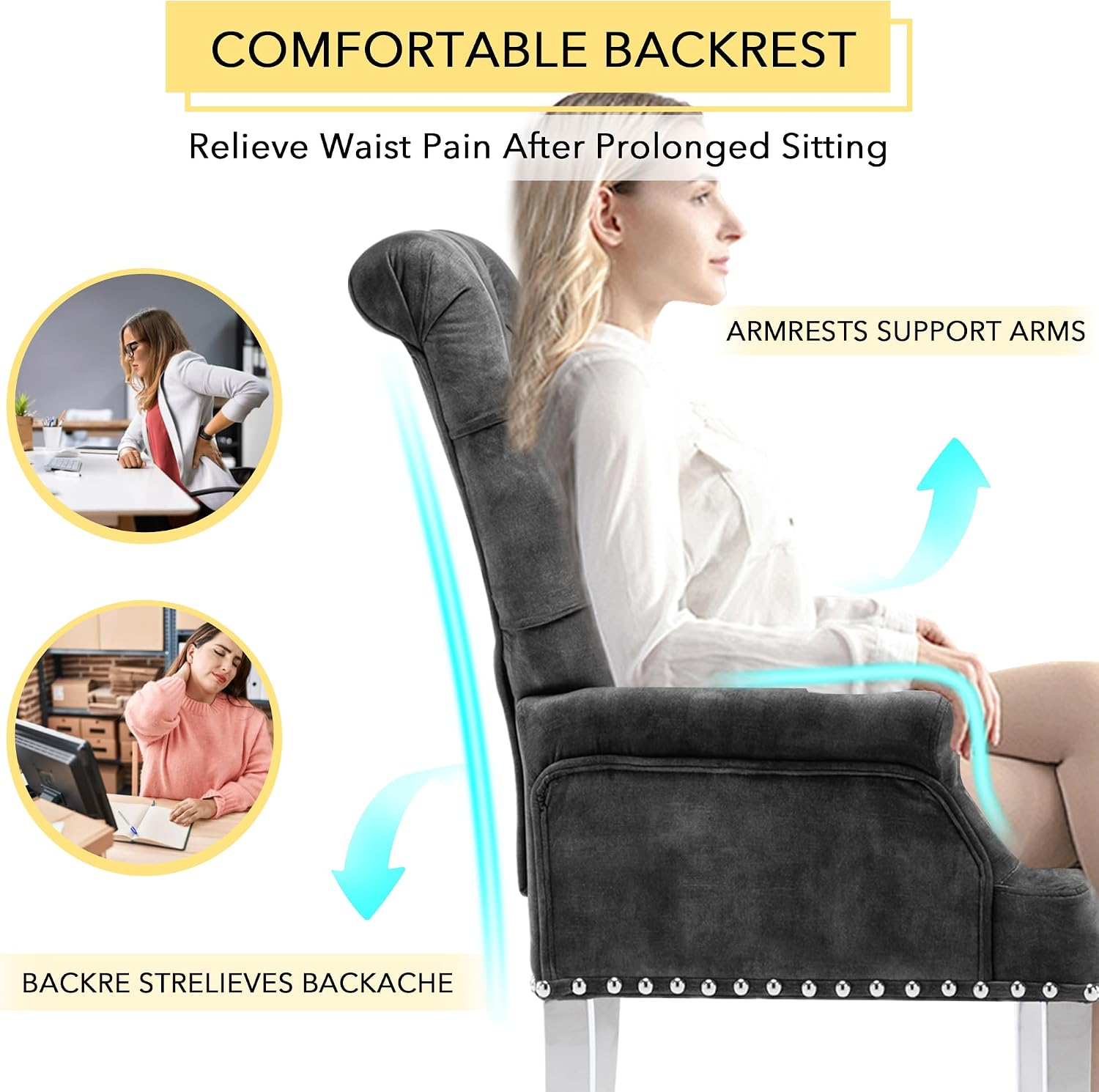 adochr Dining Chairs with Arms,Linen High Back Dining Room Chairs, Beige