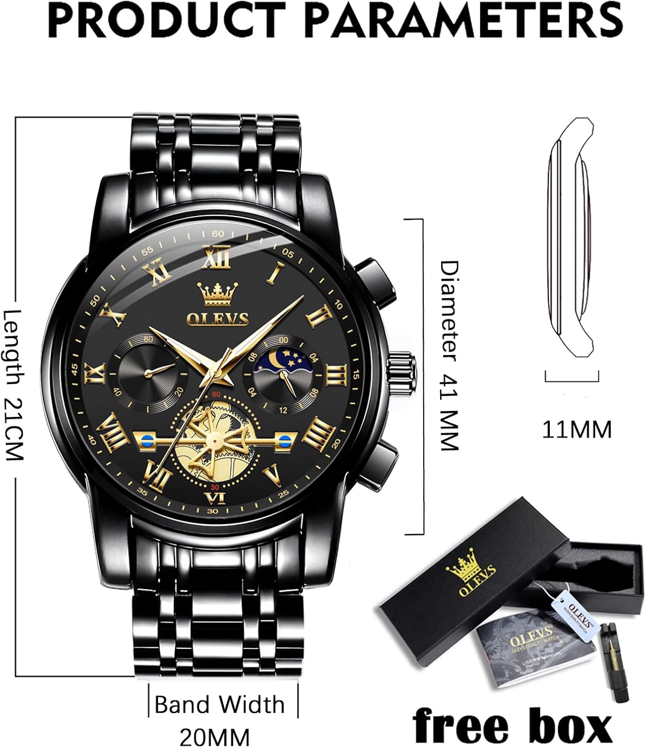OLEVS Watch Men Luxury Dress Stainless Steel Date Analog Watch Waterproof