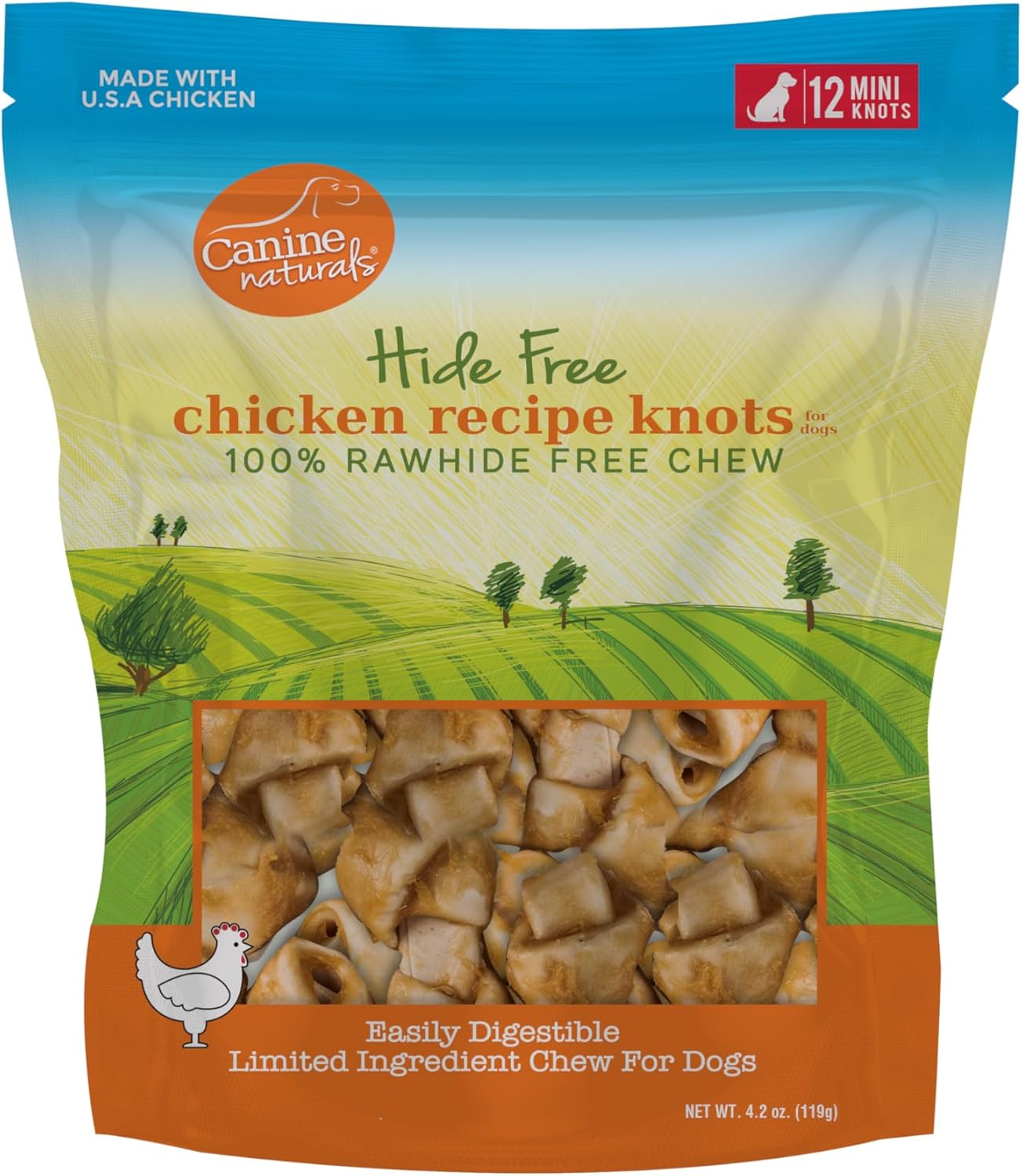 Canine Naturals Rawhide Free Chicken Recipe Dog Chews, Mini Knots, 12 Count