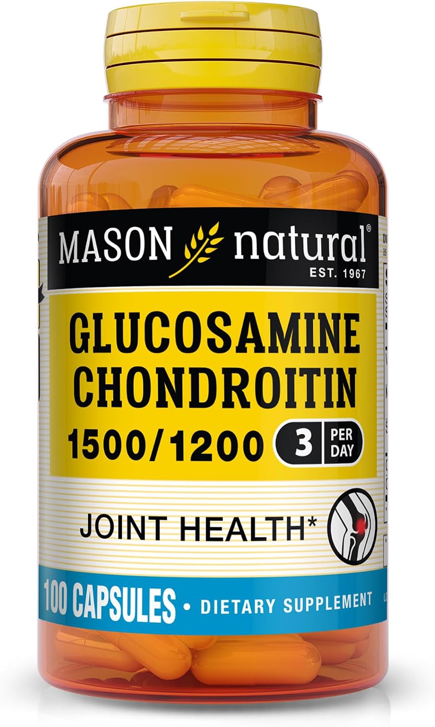 MASON NATURAL Glucosamine Chondroitin 1500/1200 & Vitamin C, 30 Day Supply | 1500mg glucosamine & 1200mg chondroitin with 198mg vitamin C & manganese to support joint cartilage, flexibility & mobility