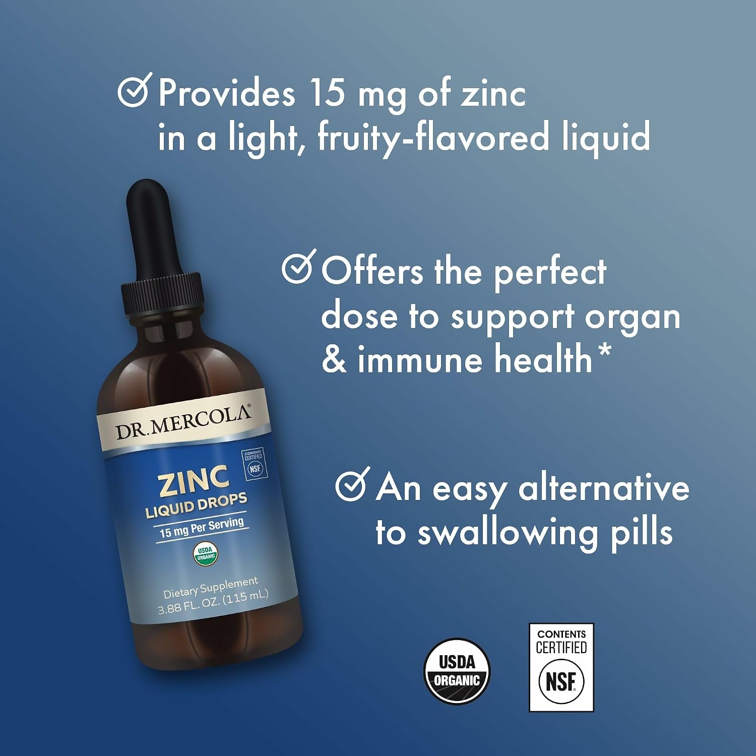 Dr. Mercola Zinc Liquid Drops, 15 mg, 3.88 fl oz (28 Servings)