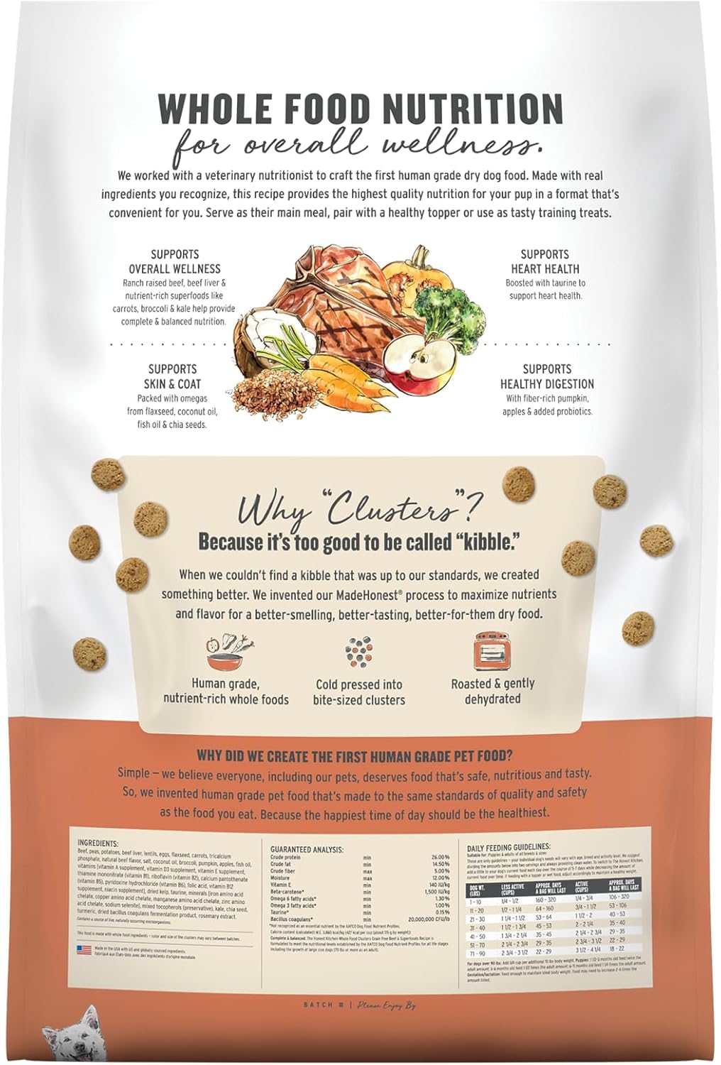 The Honest Kitchen Grain Free Beef & Superfoods Whole Food Clusters, Human Grade Dry Dog Food, Vet-Crafted Nutritional Support for Skin, Coat, Digestion & Overall Wellness, 20 lb Bag