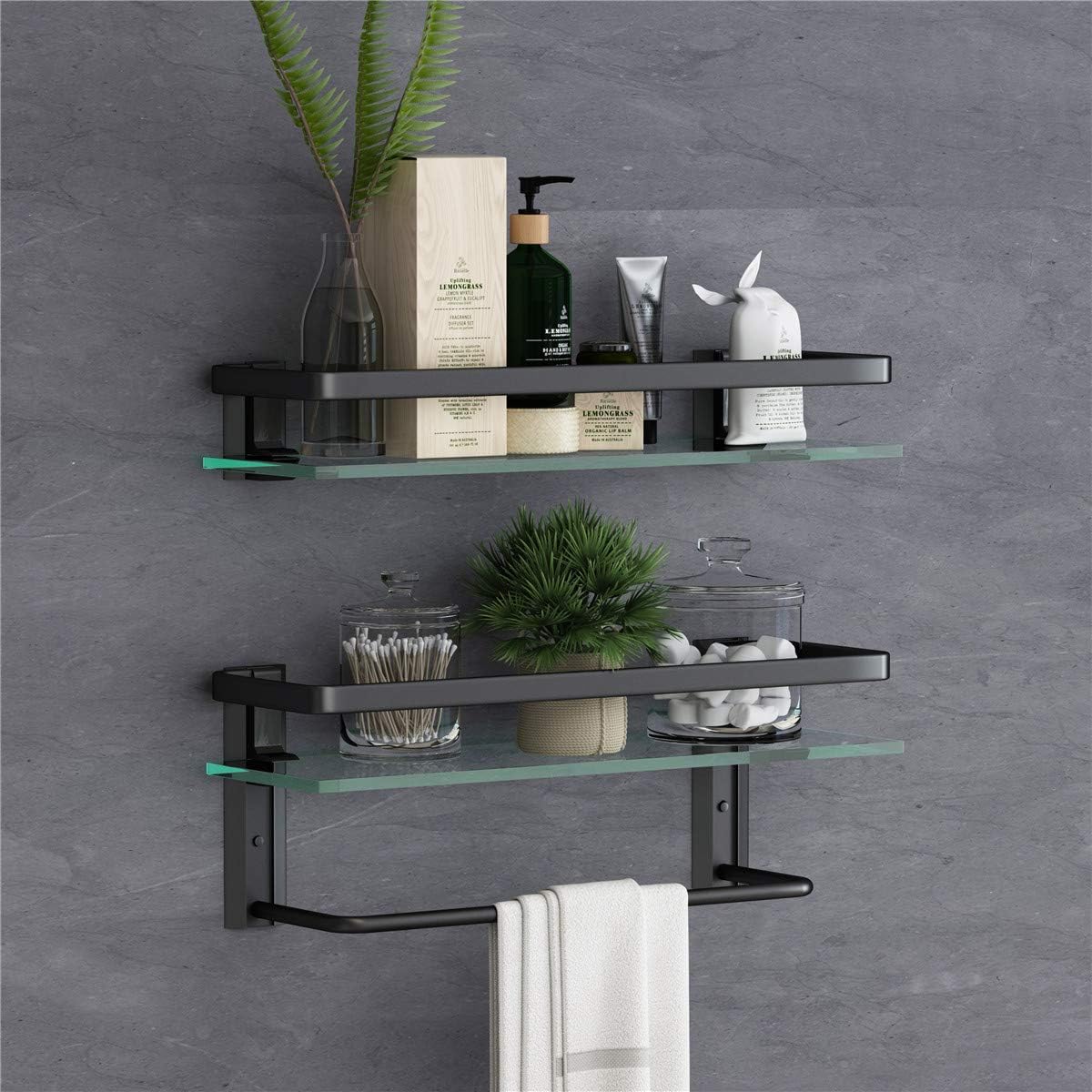 VOLPONE Bathroom Wall Shelf 15.7in Bathroom Glass Shelves Wall Mount Glass Shelf Rustproof Bathroom Wall Organizer 3 Tier (Sliver)