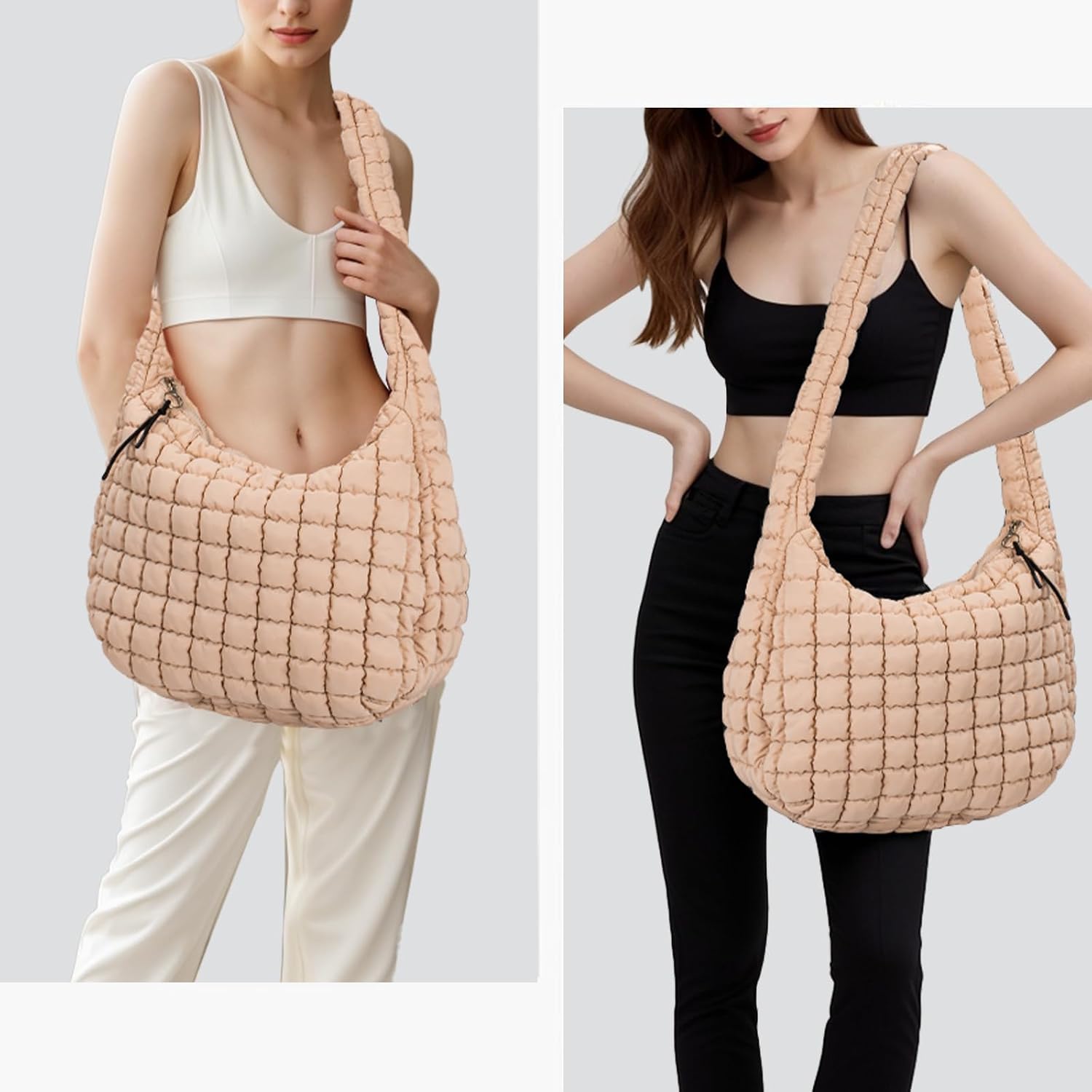 Puffer Tote Bag for Women Large Quilted Puffy Lightweight Carryall Crossbody Tote Bag for Women