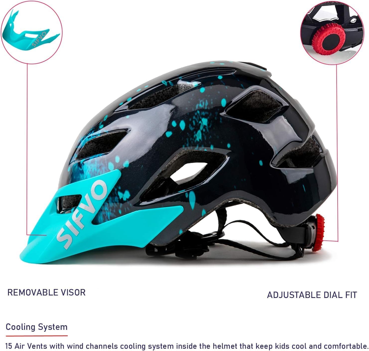 Kids Helmet, SIFVO Kids Bike Helmet Boys and Girls Bike Helmet with Cool Visor Helmet for Kids 5-14