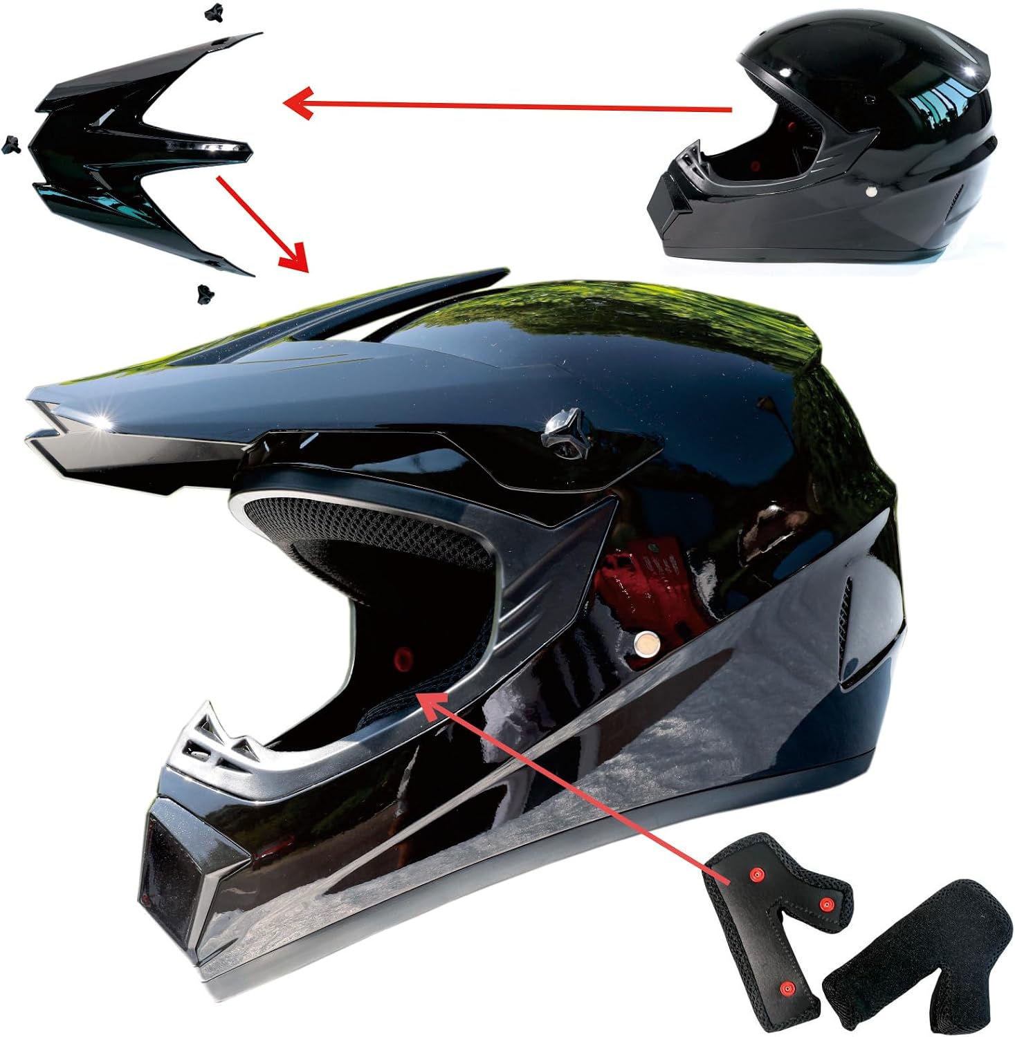 Dirt Bike Helmets Black Fullface DOT Motorcycle E Bike ATV Helmet