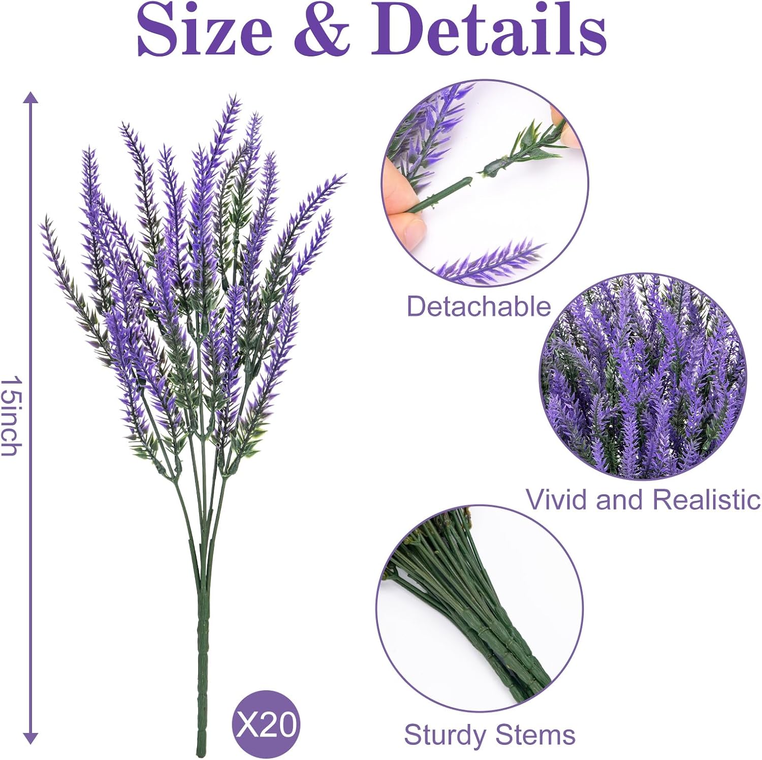 10 Bundles Fake Flowers Artificial Lavender Plants, Purple