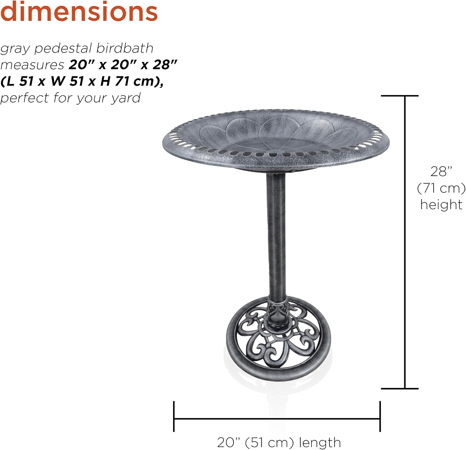Alpine Corporation TEC116 Outdoor Aged Green Pedestal Birdbath with Scrollwork, 28" Tall, Green