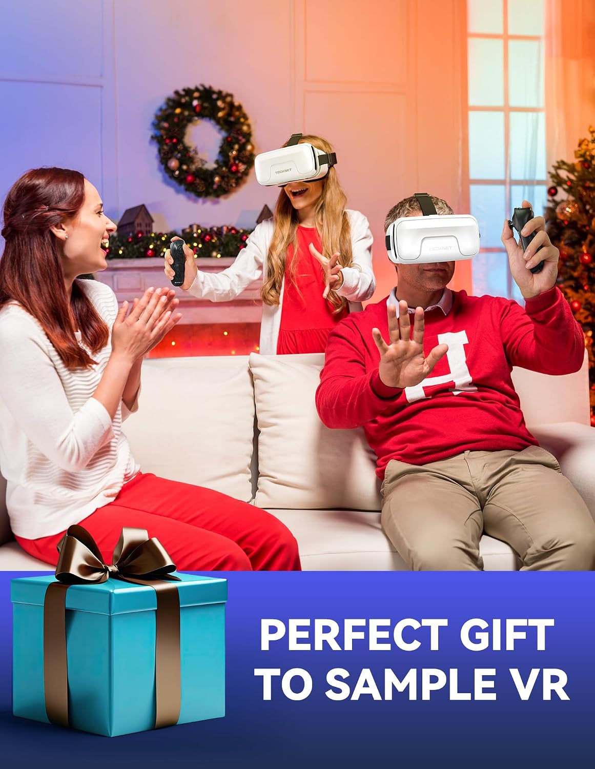 TECKNET VR Headset for Phone with Bluetooth Controller, 4.7-7.2" VR Headsets with HD 110°FOV Anti-Blue Light Lenses & Adjustable Gears, 3D VR Headset for Kids Compatible iPhone Samsung Android