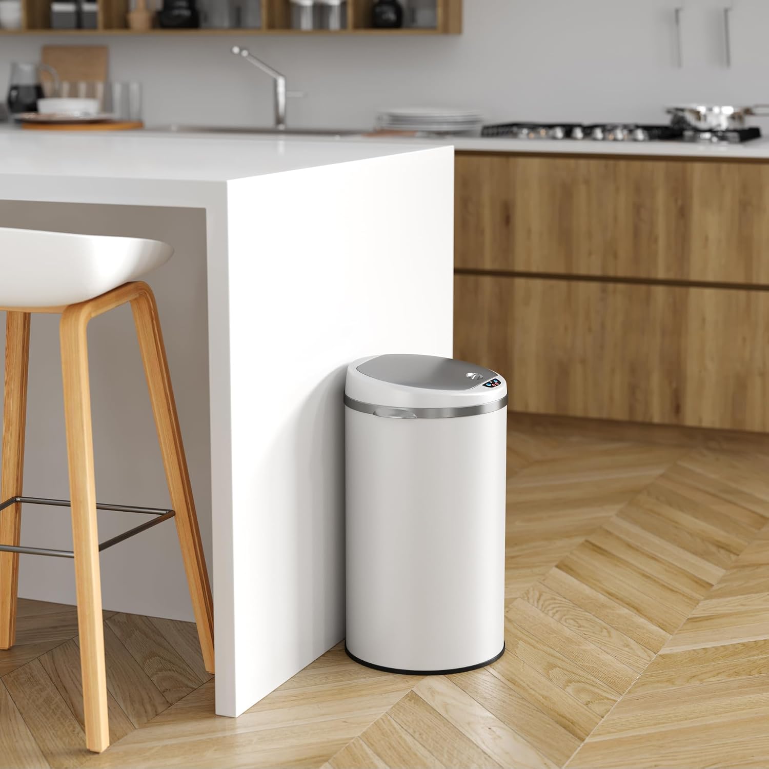 iTouchless 13 Gallon Touchless Sensor Kitchen Trash Can with Odor Control System, Brushed Stainless Steel, Round Garbage Bin for Home or Office - IT13RCB