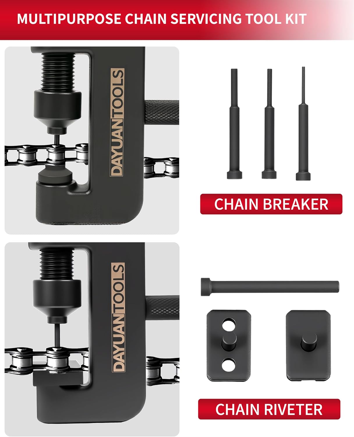 DAYUAN Motorcycle Chain Breaker Set, Chain Cutter and Riveter Kit, Red Case