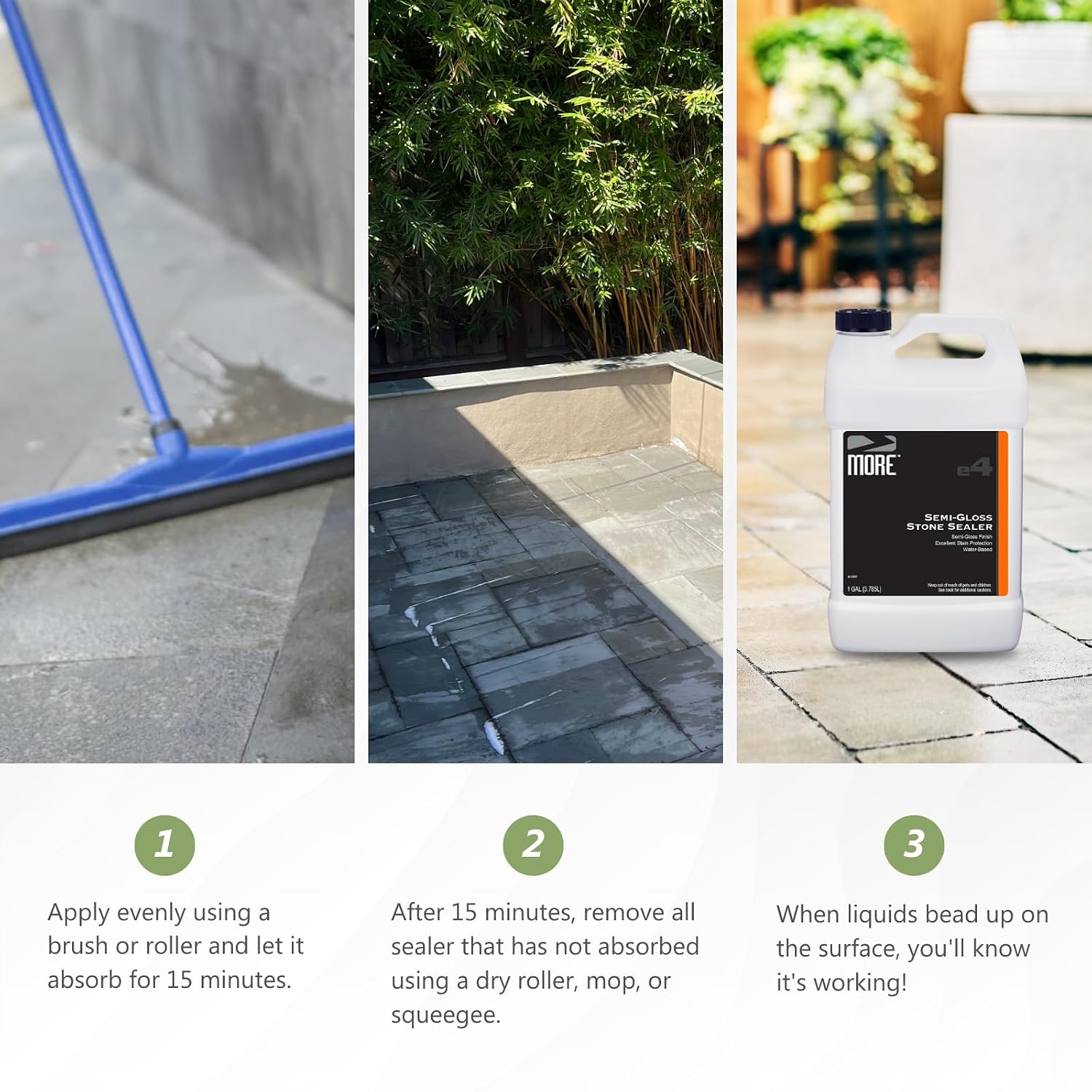 MORE- Semi-Gloss Stone Sealer - Seal & Enhance Natural Stone, Paver, Tile & Concrete - Wet Look Semi-Gloss Finish - Protects Against Oil & Water-Based Stains - Indoor/Outdoor - Water-Based - 128oz