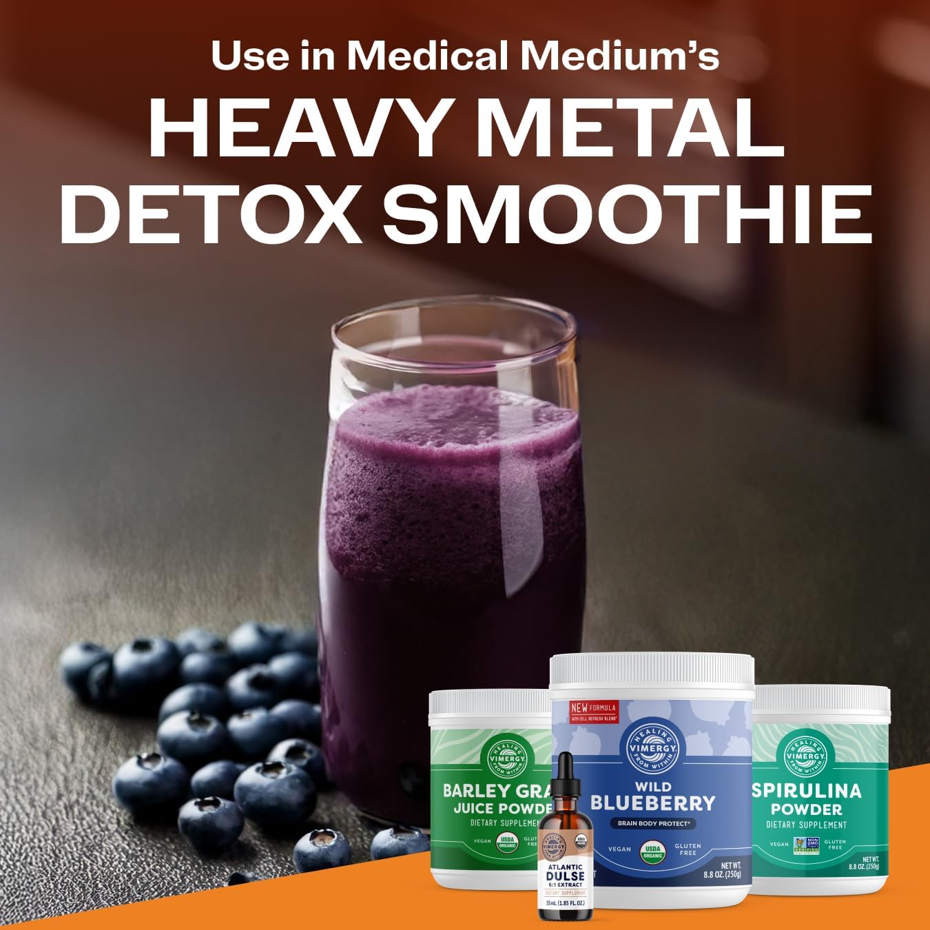 Vimergy Wild Blueberry Powder, Non-GMO, Vegan, Organic, 250g, 62 Servings | Antioxidant Used in Heavy Metal Detox Smoothie, Protects Brain Cells*, Gluten-Free