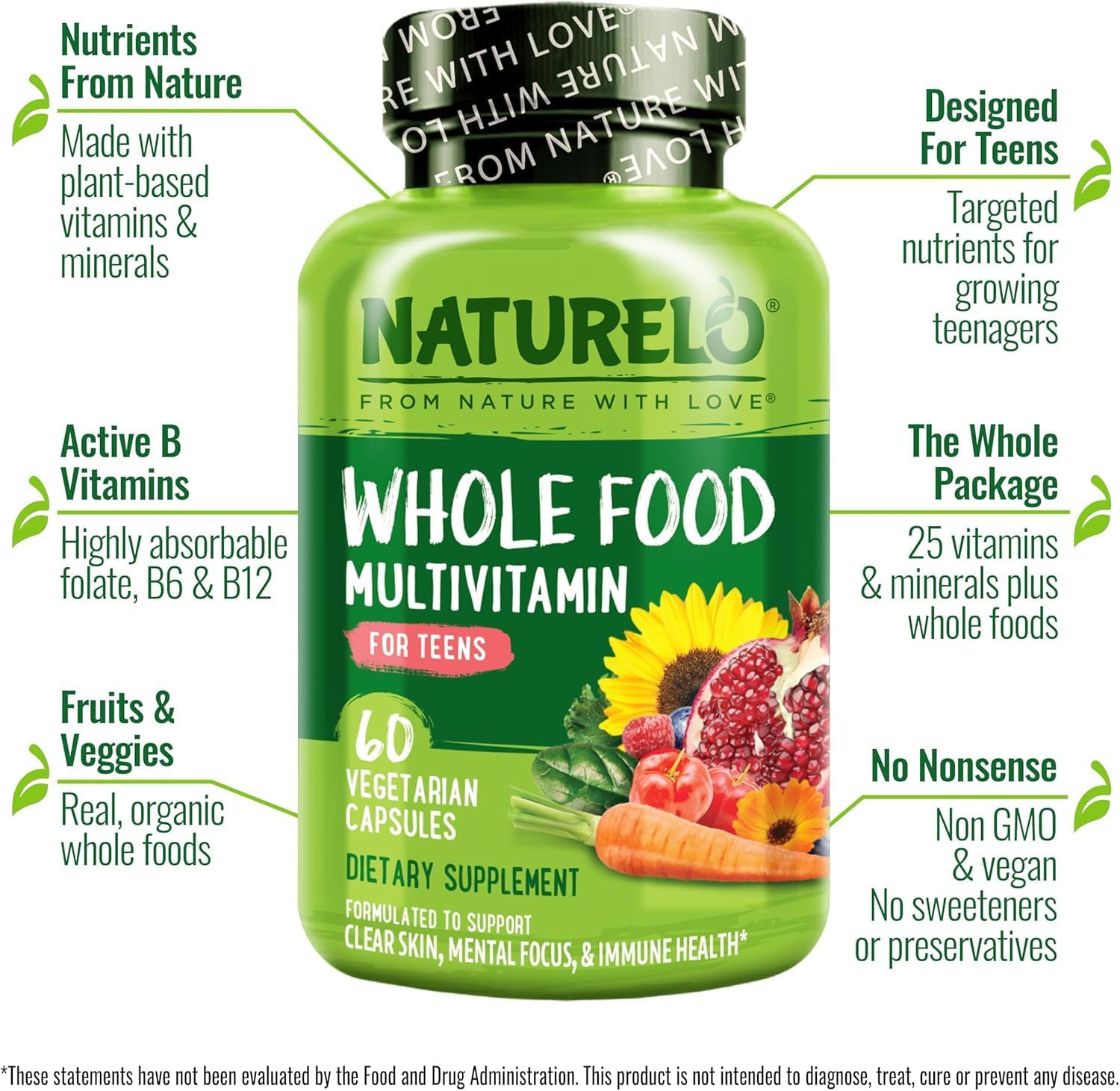 NATURELO Multivitamins for Teenage Girls/Boys, 120 Capsules