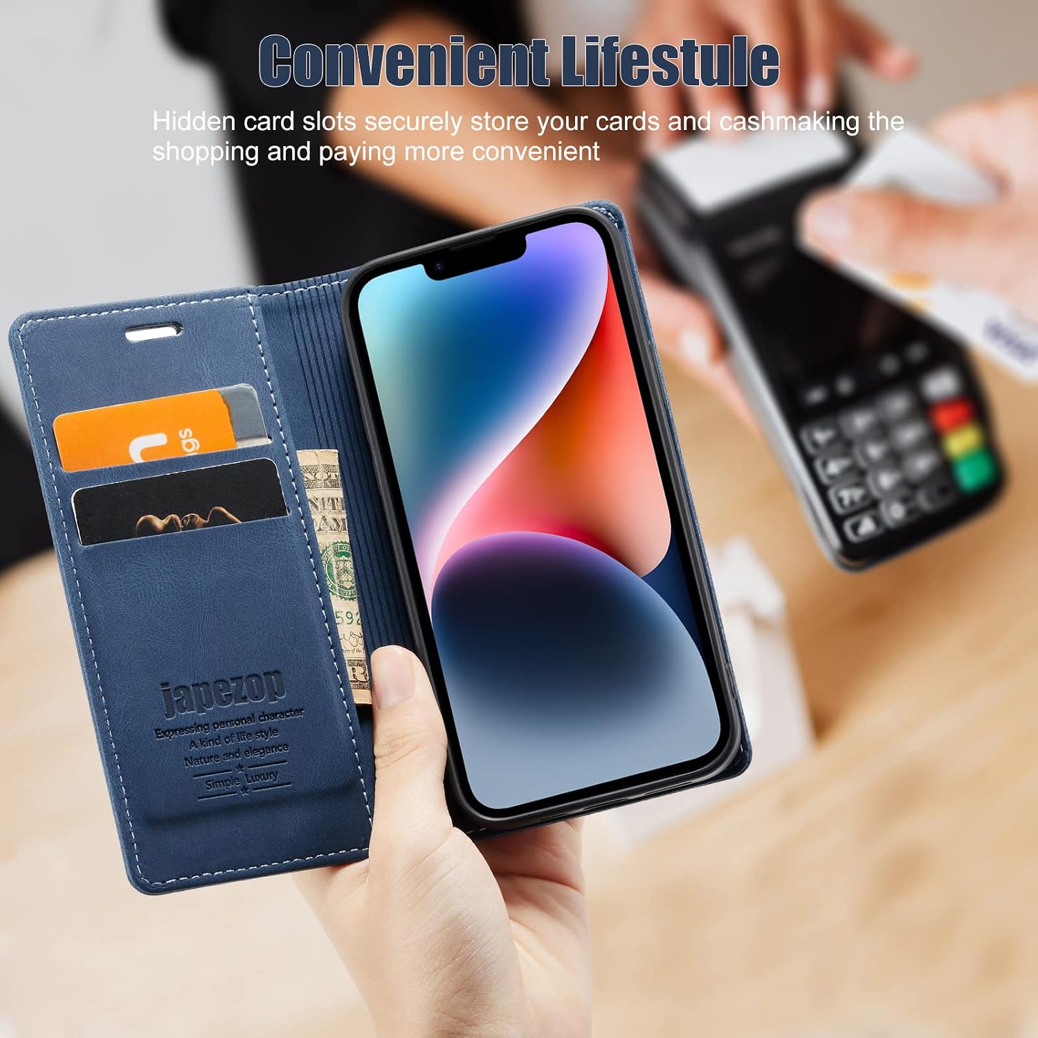 japezop iPhone 12 Mini Wallet Case with [RFID Blocking],Blue
