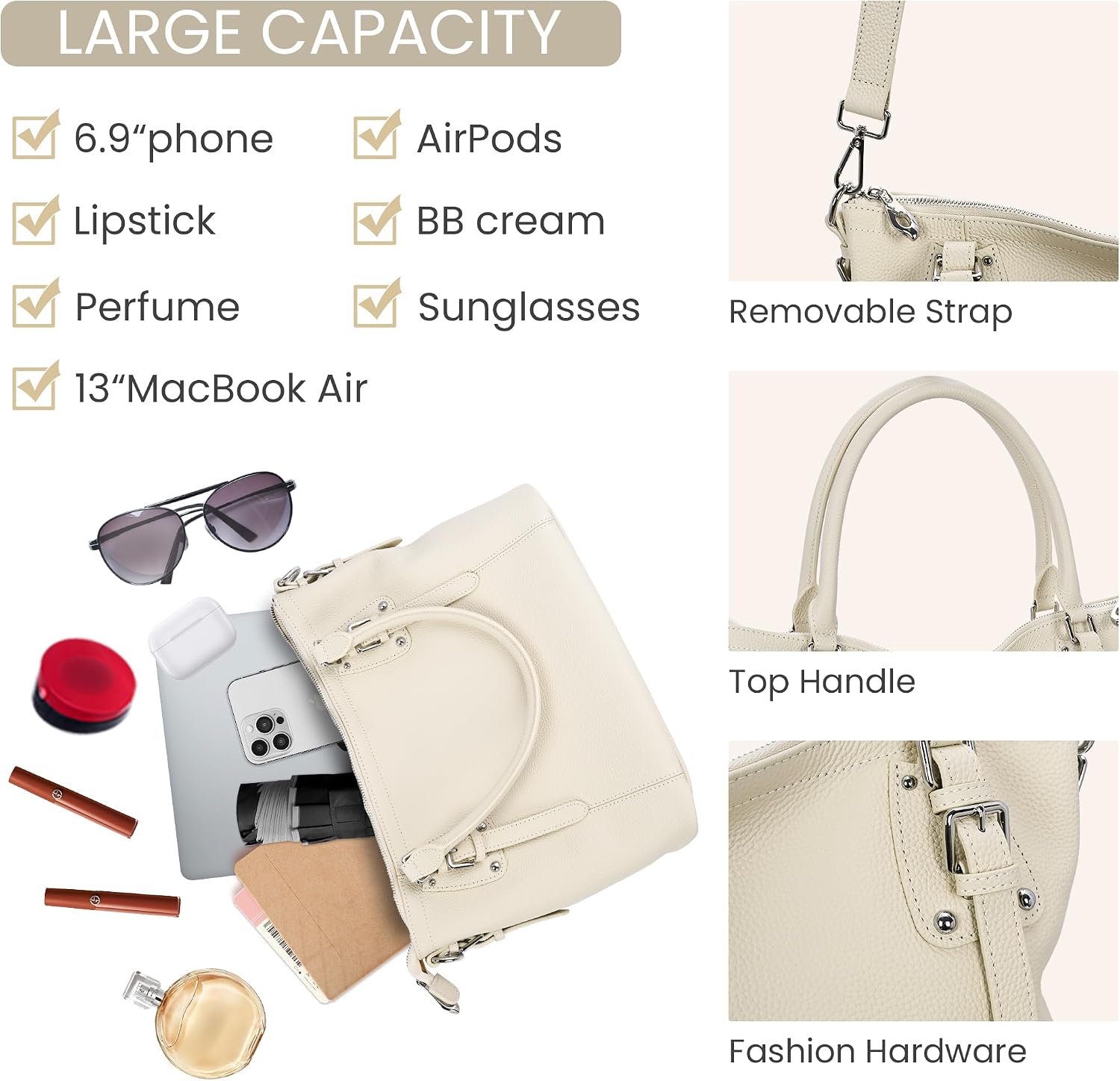 HESHE Leather Purses and Handbag for Women Shoulder Bag Tote Top Handle Bag | Genuine Designer Large Capcity Hobo Crossbody Satchel Travel Work Ladies Zippered Ladies Daily Bag Adjustable Long Strap
