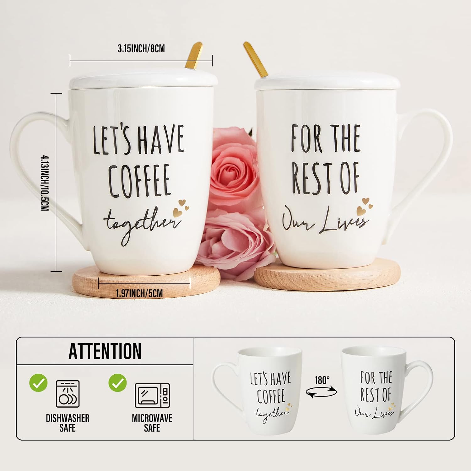 AW BRIDAL Ceramic Engagement Gifts For Couples Coffee Mugs Set Of 2, 12 Oz | Unique Newly Engaged Bachelorette Bridal Shower Gift for Bride