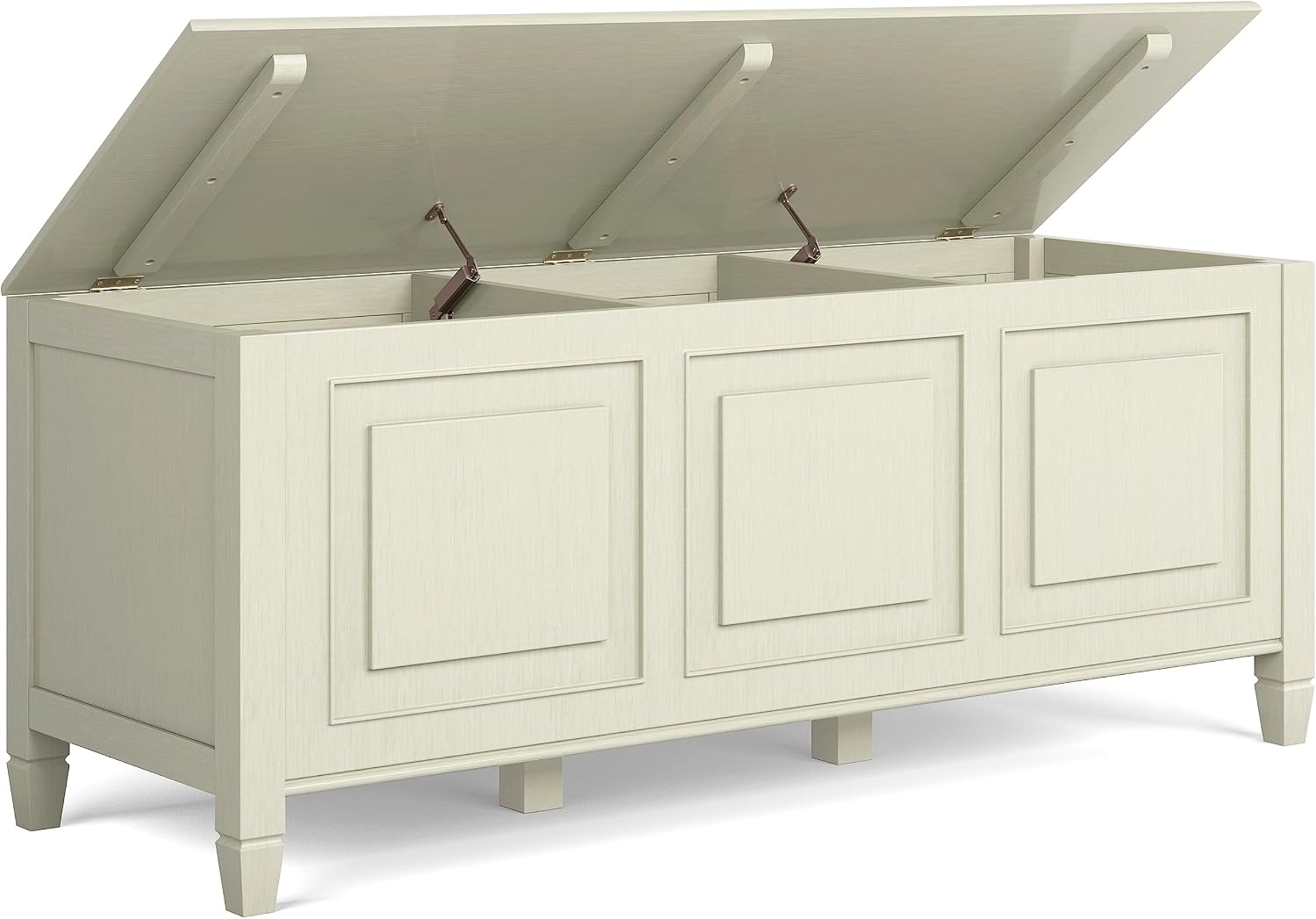 SIMPLIHOME Harvey 47" Wide Solid Mango Wood Bench in Natural | Traditional entryway bench in dark chestnut brown with a lift-up lid and 3 hidden compartments; shoe or hallway bench.