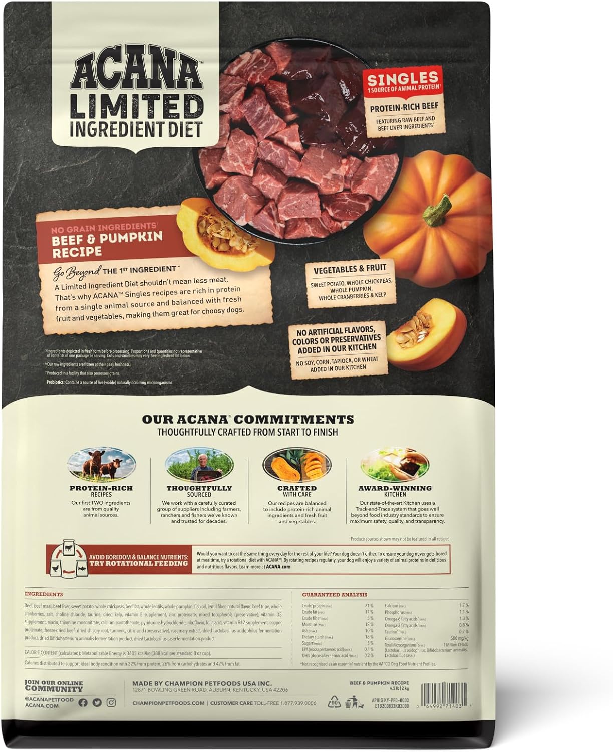 ACANA Singles Limited Ingredient Dry Dog Food Beef & Pumpkin 4.5lb Bag