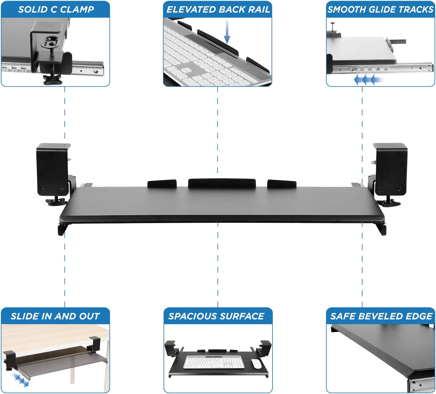 Mount-It! Keyboard Tray Under Desk, Clamp-On No-Drill Slide-Out Keyboard Drawer with Mouse Platform, 27" x 11" Ergonomic Keyboard Tray for Home Office