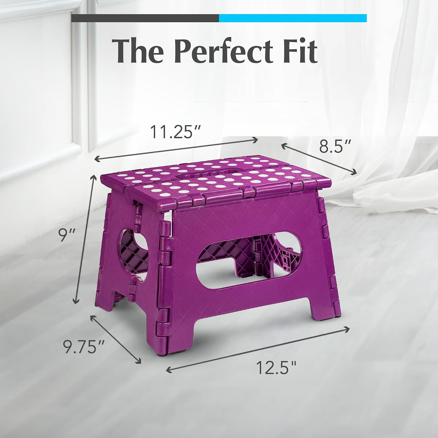 Handy Laundry Folding Step Stool 9 Inch, Black, Non-Slip Holds 300 lbs | 9 Inch, Black, Foldable Collapsible Step Stool, Non-Slip, Holds 300 lbs, Kitchen Bathroom Bedroom, Adults