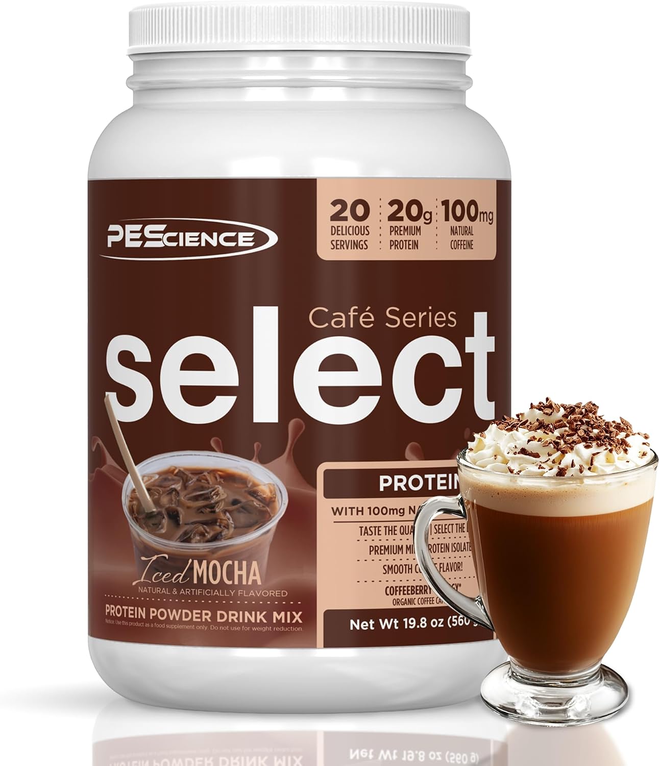 PEScience Select Cafe Protein Coffee Powder, Caramel Macchiato, 20 Servings | 100mg Caffeine, 20g Iced Protein Coffee Powder or Creamer