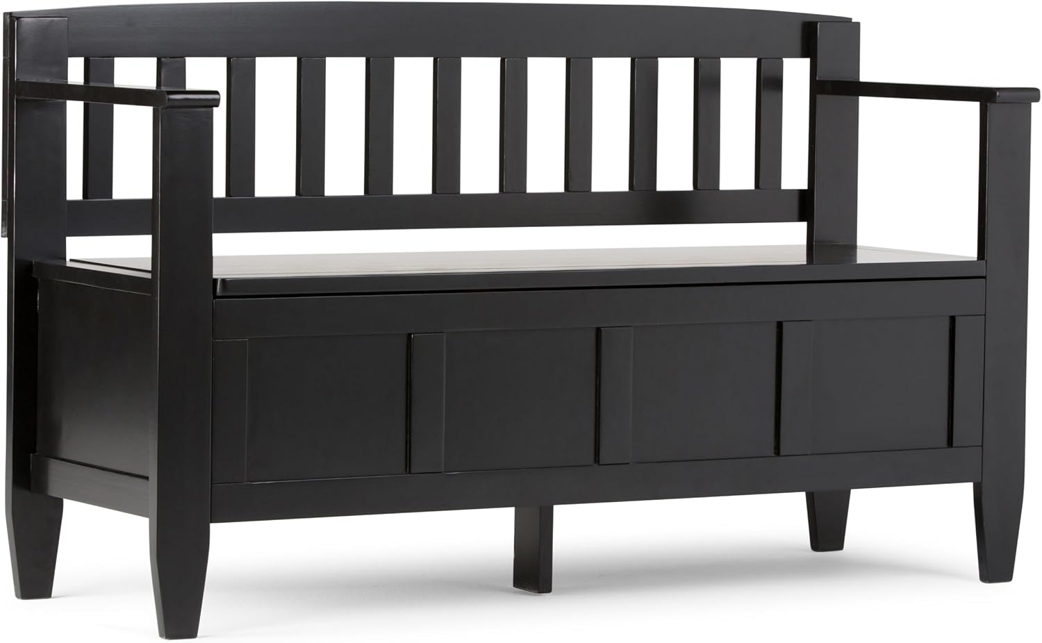 SIMPLIHOME Connaught 30" Wide Solid Wood Storage Bench in Chestnut Brown | Contemporary entryway bench with lift-up lid and hidden storage; mudroom, hallway, foyer, or shoe bench.