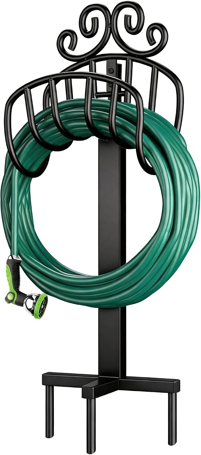AMAGABELI GARDEN & HOME Hose Holder for Outside Freestanding 150 Feet Christmas Gift Heavy Duty Metal Detachable Rustproof Hose Stand Hanger