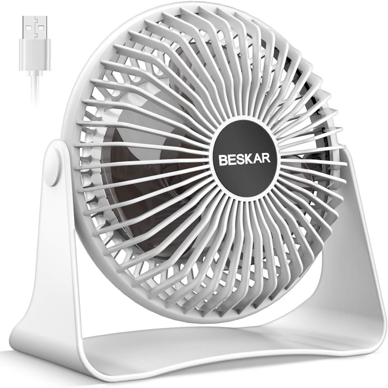BESKAR USB Small Desk Fan, Portable Table Fans with 3 Speeds Strong Airflow