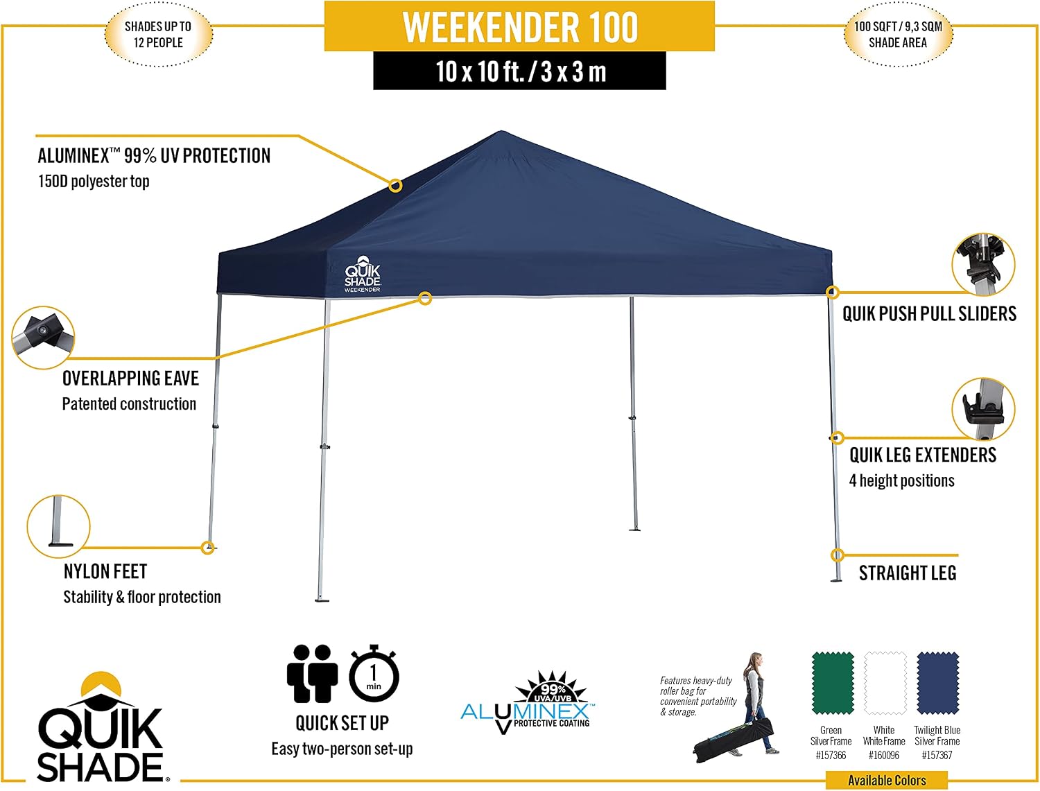 Quik Shade Weekender Elite 10 x 10 ft. Straight Leg Canopy, White