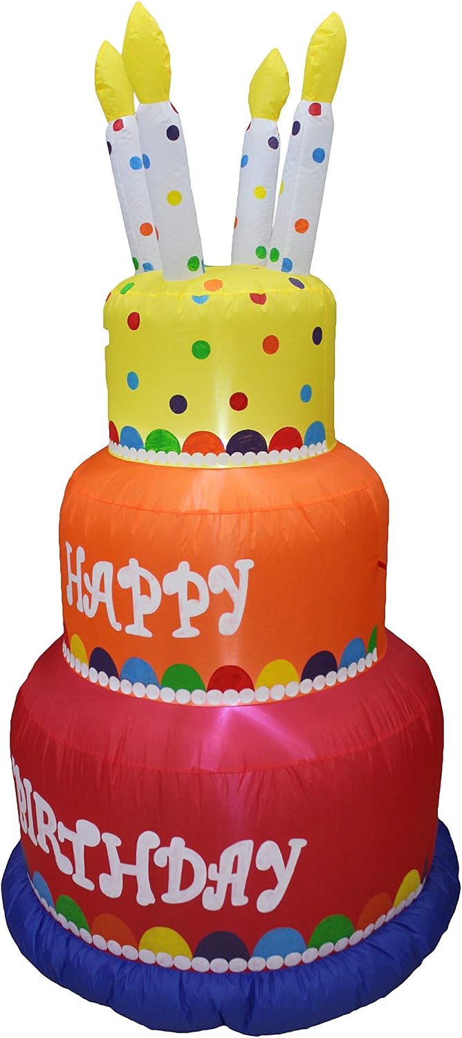 6 Foot Tall Happy Birthday Cake Inflatable with Candles
