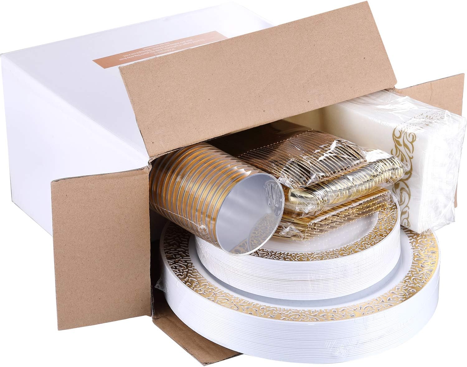 FOCUSLINE 175 Pieces Rose Gold Disposable Dinnerware Set for 25 Guests