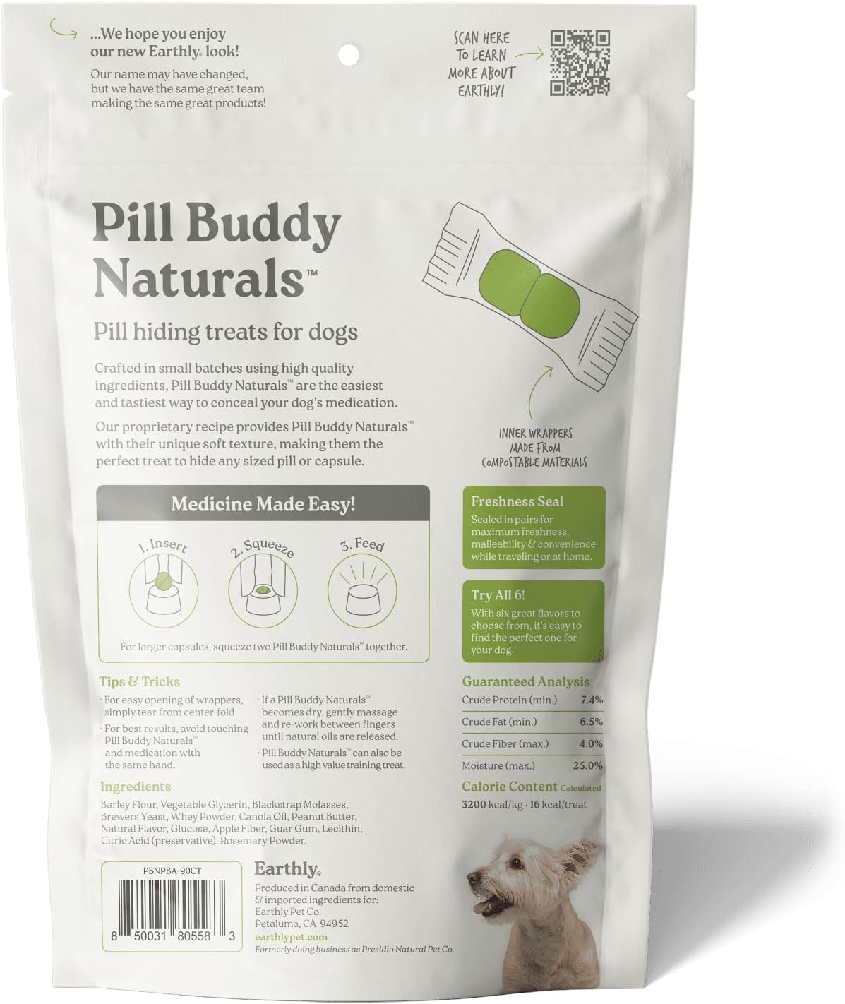 Presidio Earthly Pill Buddy Naturals - PB & Banana Recipe Pill Hiding Treats for Dogs - Make A Perfect Pill Concealing Pocket Or Pouch for Any Size Medication - 30 Servings