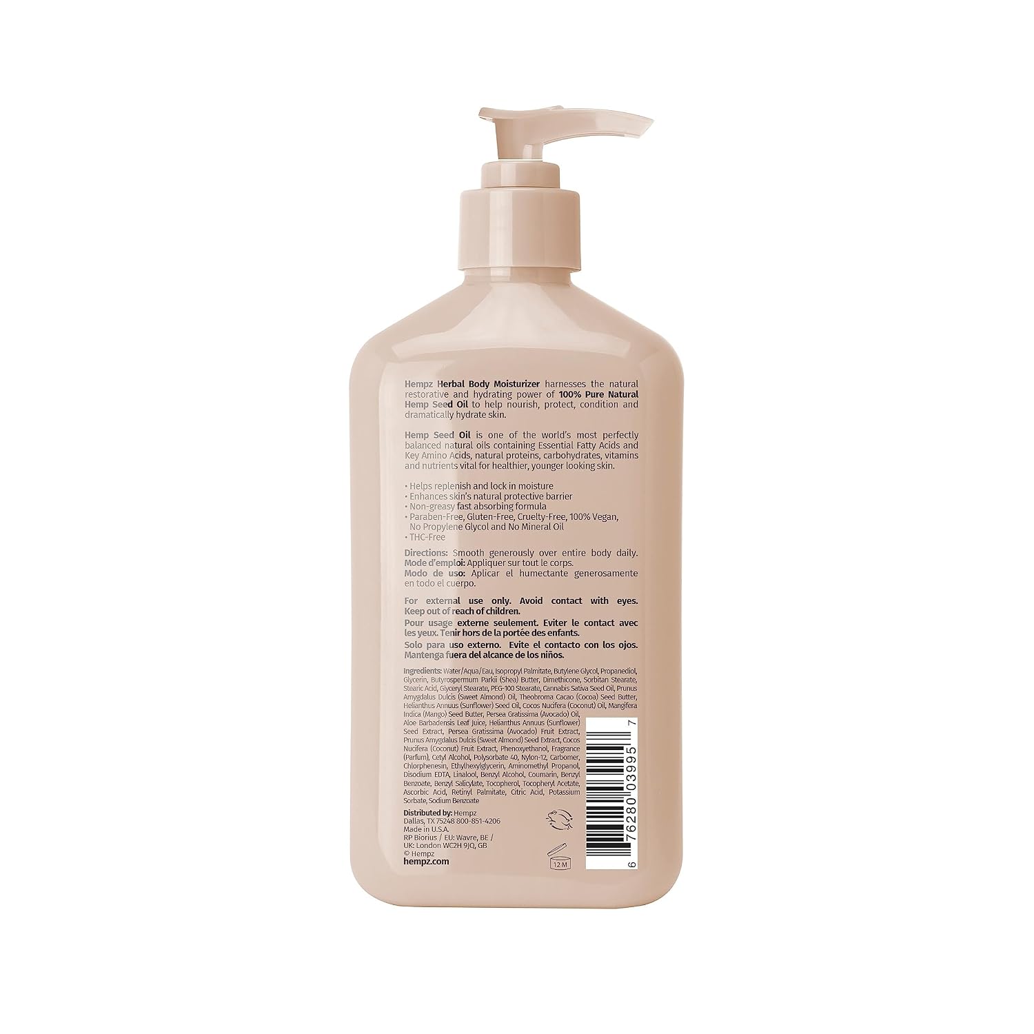 Hempz Sweet Jasmine & Rose Herbal Body Moisturizer for Women, 17 Fl. oz. - Moisturizing Lotion with 100% Pure Hemp Seed Oil, Collagen