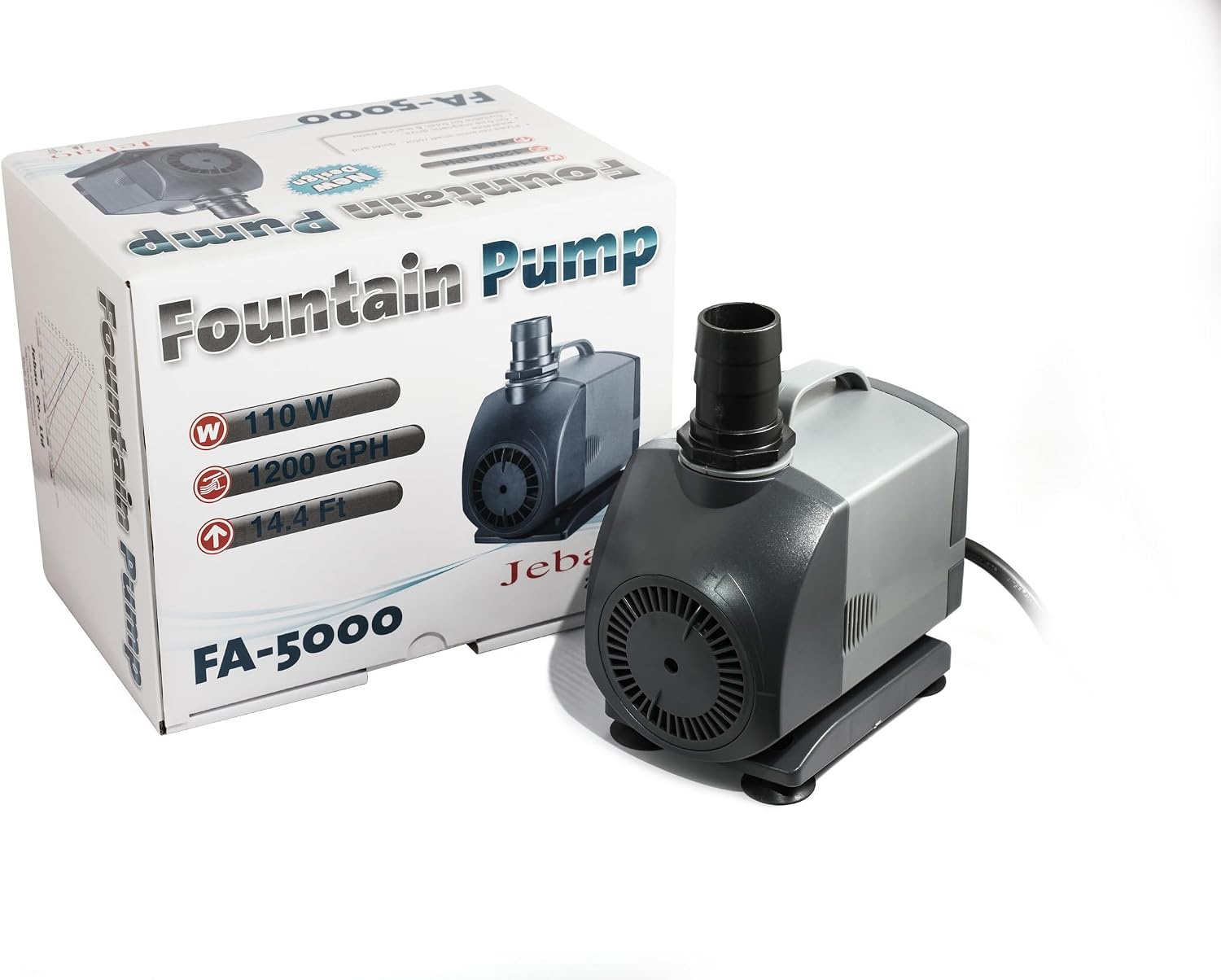 Jebao FA-5000 1200GPH Submersible Fountain Pump for Hydroponics, Aquaponics, Waterfall, Fish Pond