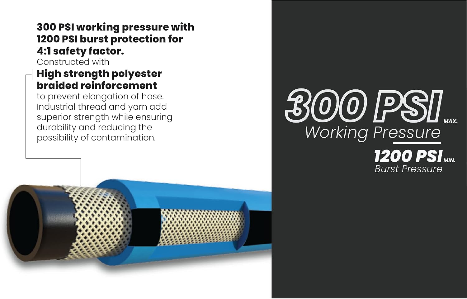 BLUBIRD BB3450 3/4" x 50' Rubber Air Hose, 100% Rubber, Lightest, Strongest, Most Flexible, 300 PSI, 50F to 190F Degrees, Ozone Resistant, High Strength Polyester Braided | Heavy Duty Reinforced Air Hose With 300 PSI Rating, Flexible Design, Kink Resista…