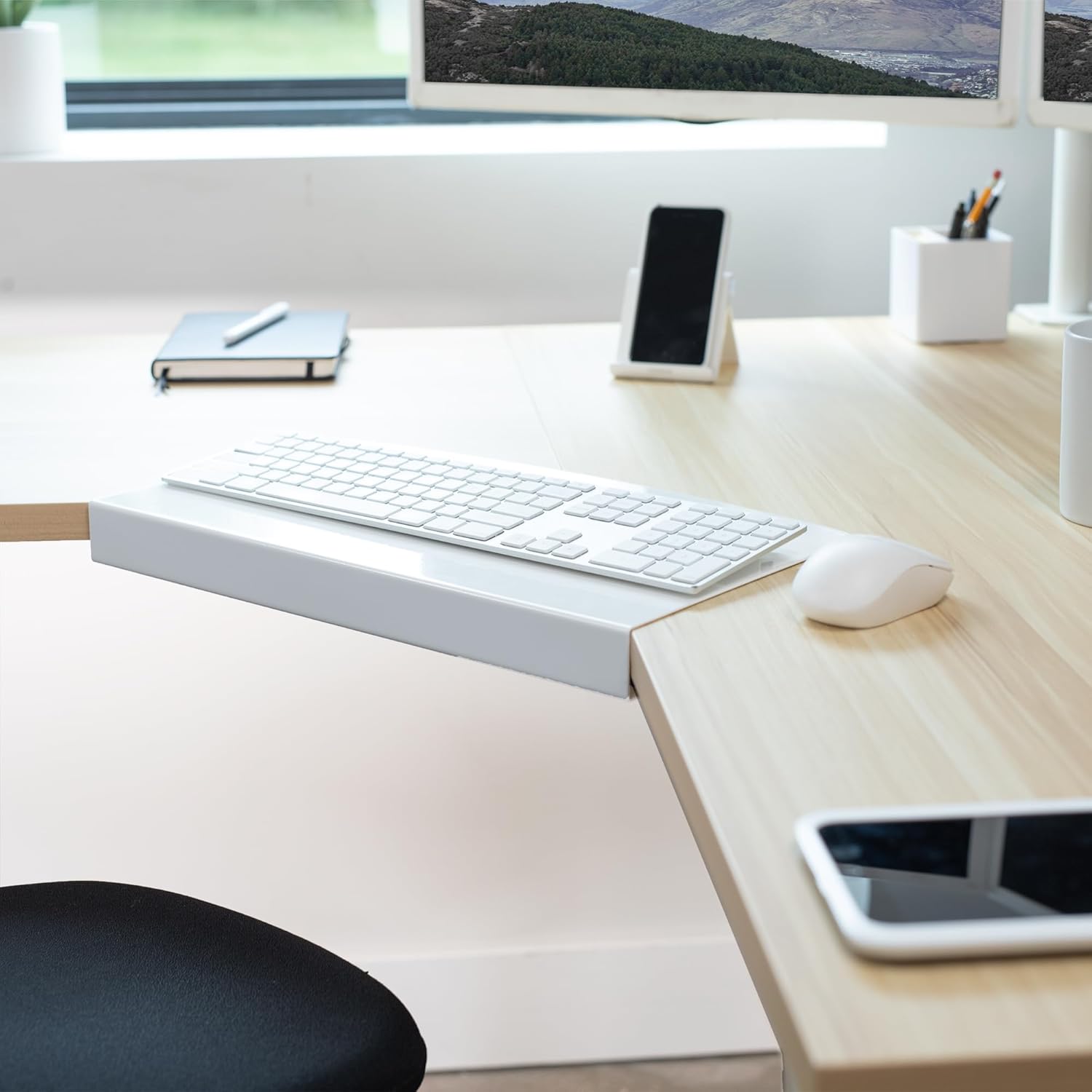 VIVO 17 inch Corner Desk Connector Platform for Mounting Under-Desk Keyboard Trays on L-Shaped Workstations, Black, DESK-AC07S