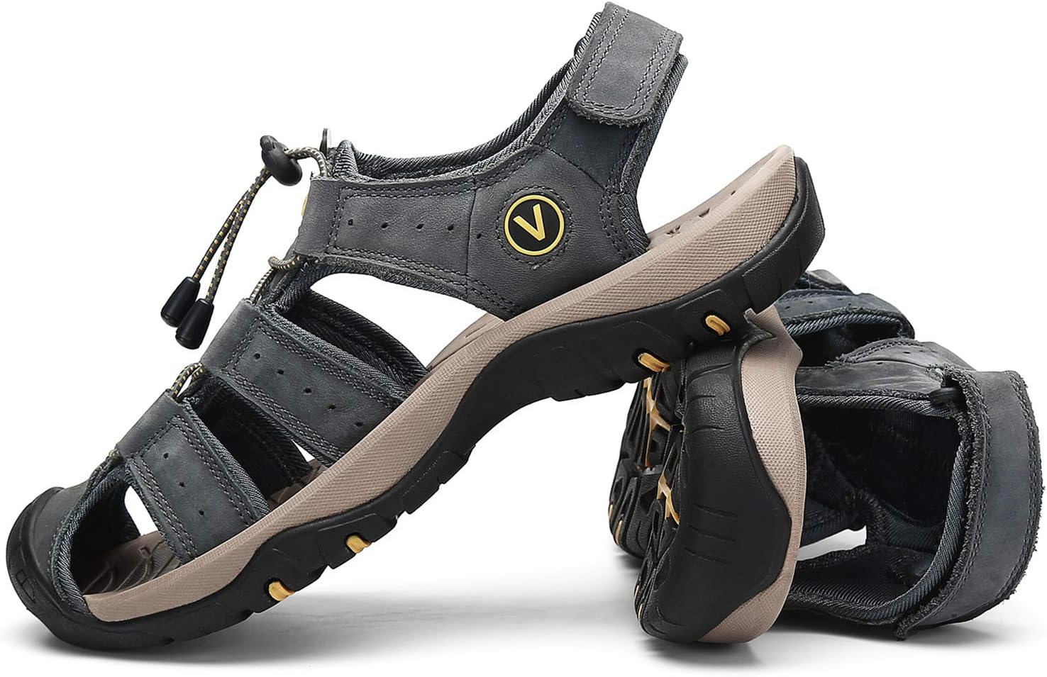 FLARUT Men's Sport Sandals Closed Toe Leather Water Hiking Shoes