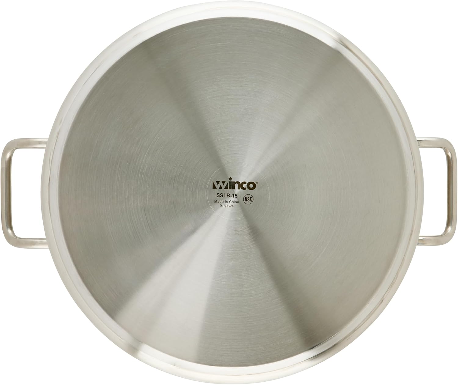 Winco 15 qt Stainless Steel Brazier Pan with Lid | Flat bottom, Wide base, Riveted handles, Induction safe, Great for Braising, Simmering, Batch Cooking and Restaurant Kitchens