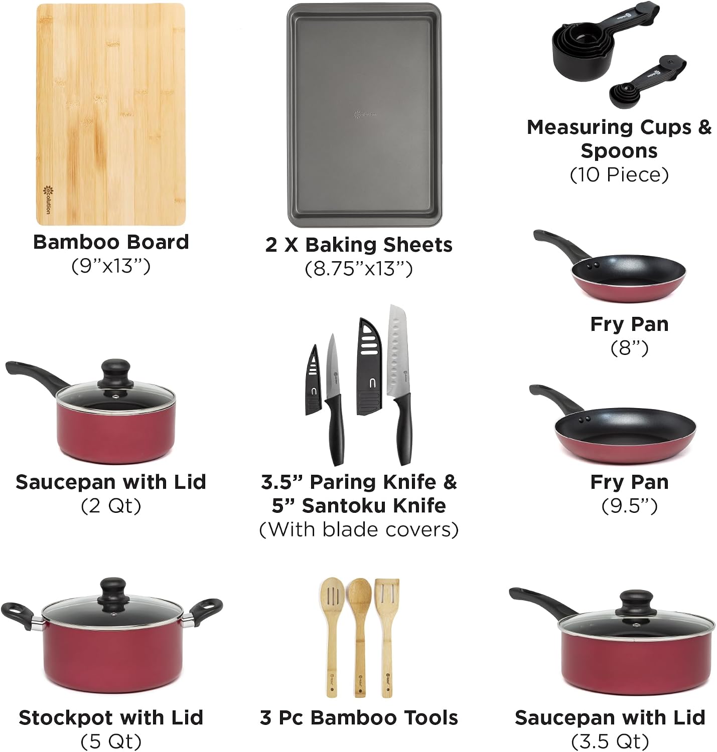 Ecolution Easy Clean Ceramic Nonstick Cookware Set, Dishwasher Safe Kitchen Pots and Pans Set, Comfort Grip Handle, Even Heating