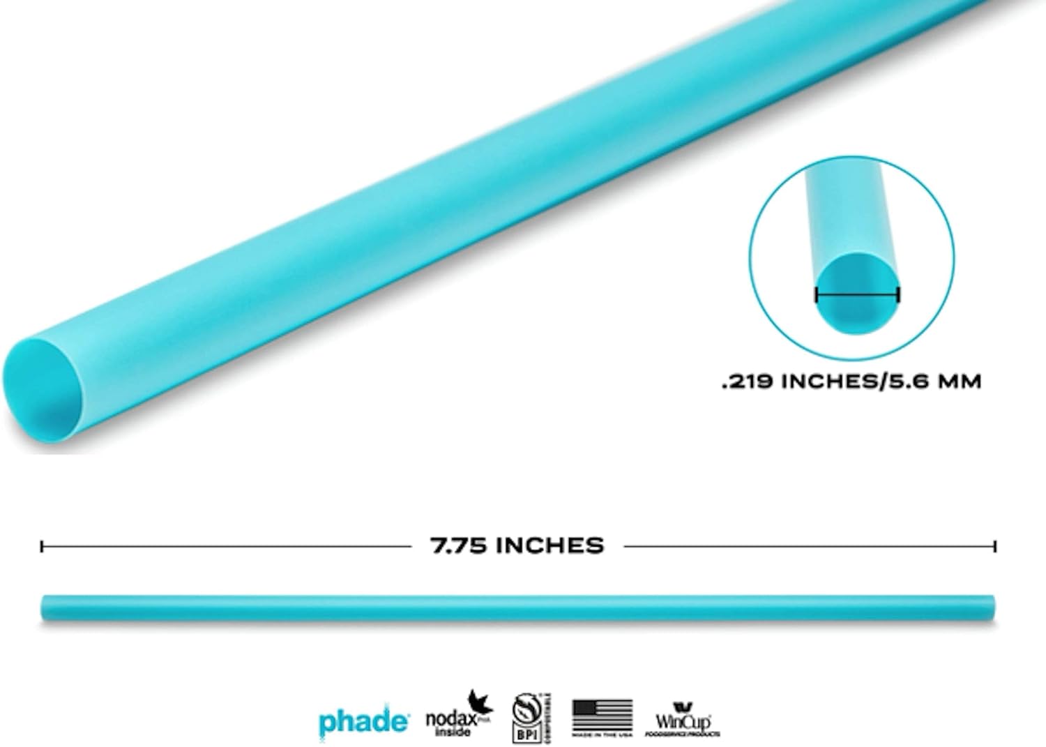 phade Phade 7.75 inch Jumbo Compostable Biodegradable Eco Straws,375 Count,Individually Wrapped,For Cold Drinks Only