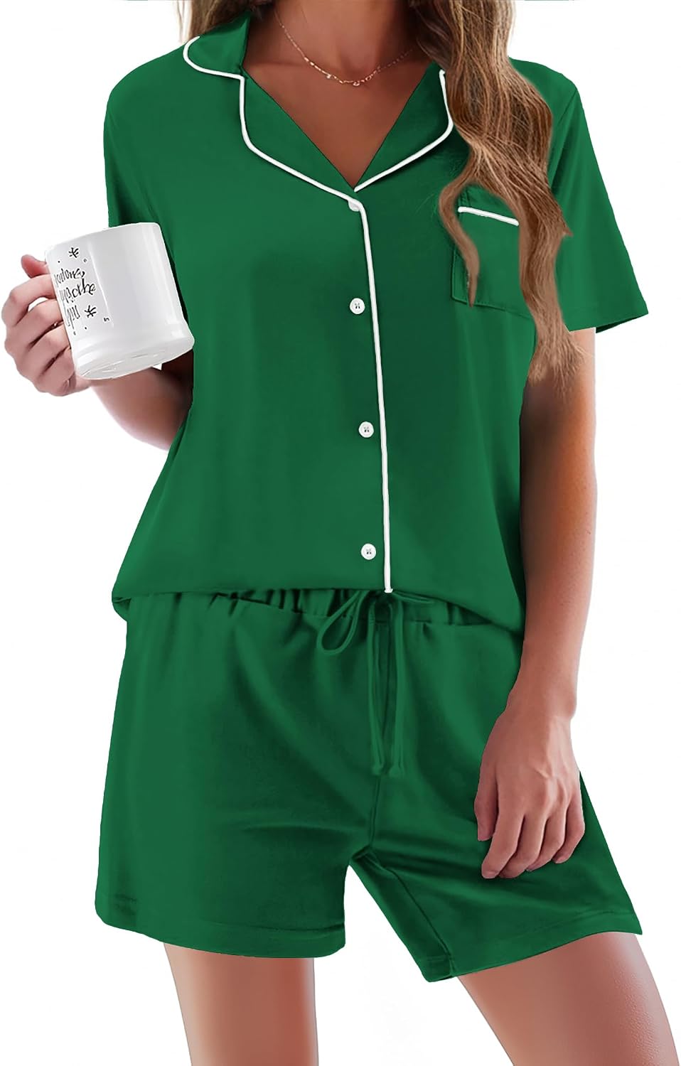 Ekouaer Pajamas Set for Women Short Sleeve Sleepwear Button Down Pj XS-XXXL | Summer 2 Piece Lounge Set, Soft Fabric, Drawstring Waistband, for Bridesmaid Bride Party, Plus Size, Petite, Cute Pattern