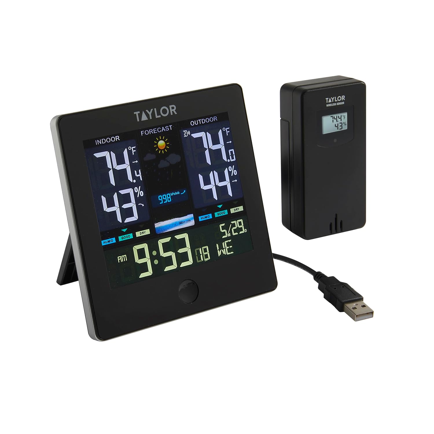 Taylor Wireless Digital Indoor Outdoor Thermometer, Easy to Read Numbers for Patio, Pool, and Indoor Areas, LCD, Black