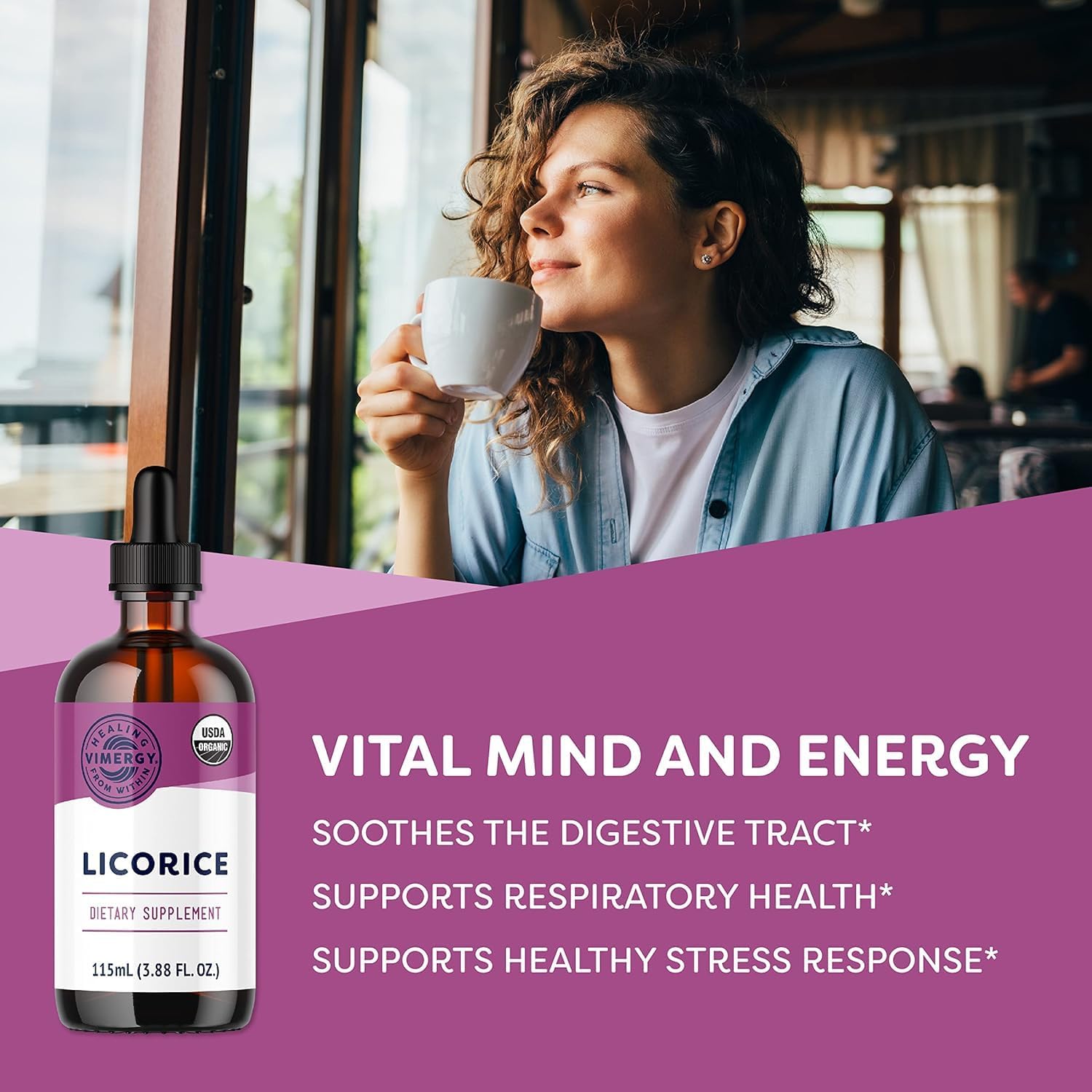 Vimergy Licorice 200mg Organic Liquid Root Extract, 115 mL, 57 Servings
